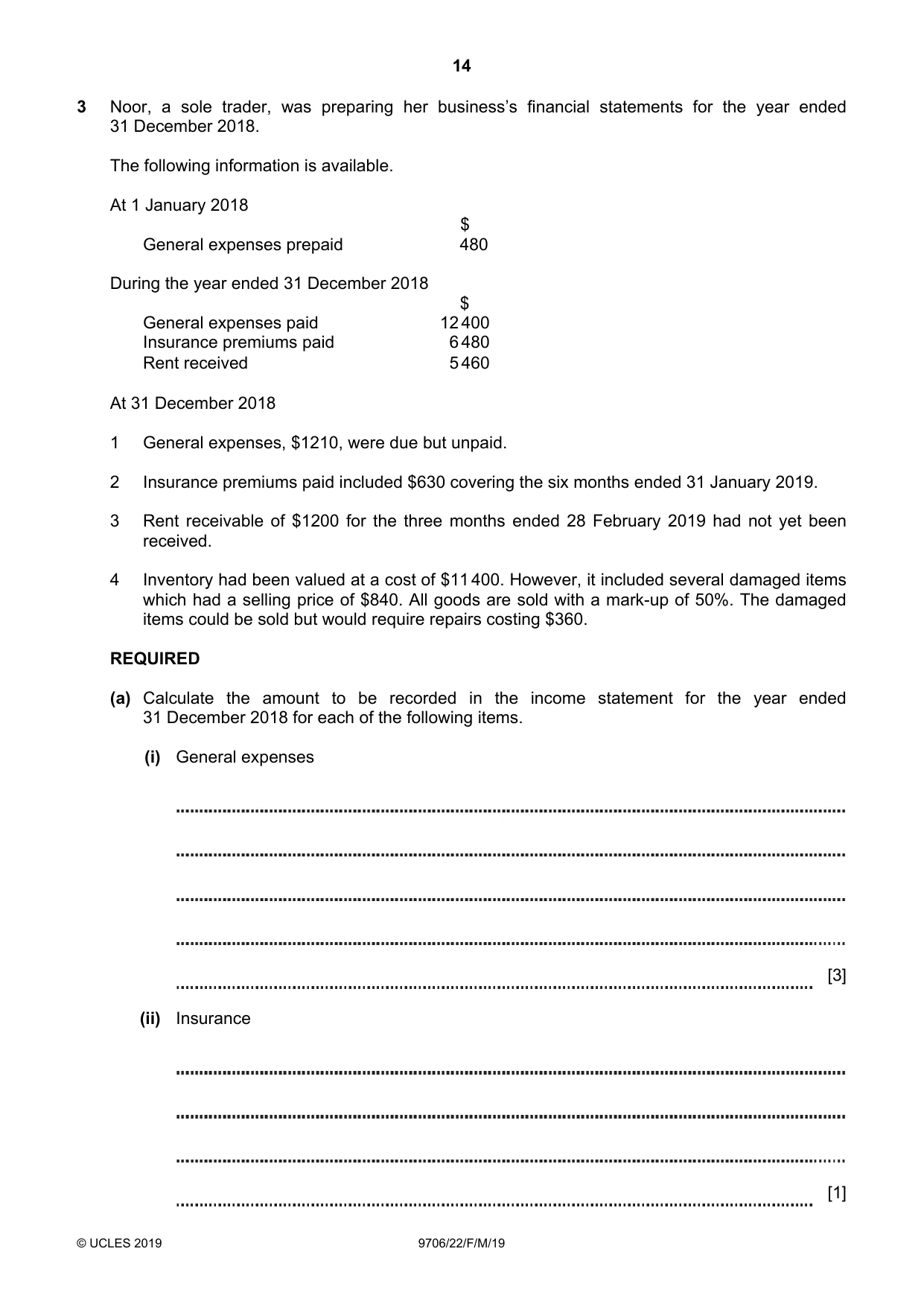 Cambridge A Level Accounting 9706 2019 Feb/March Paper 2 · Variant 2 question paper, page 14 of 20