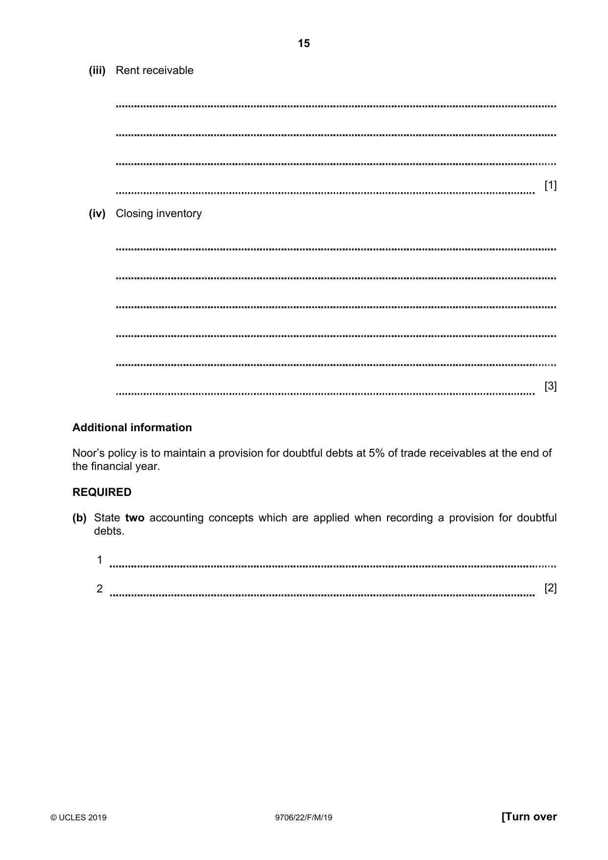 Cambridge A Level Accounting 9706 2019 Feb/March Paper 2 · Variant 2 question paper, page 15 of 20