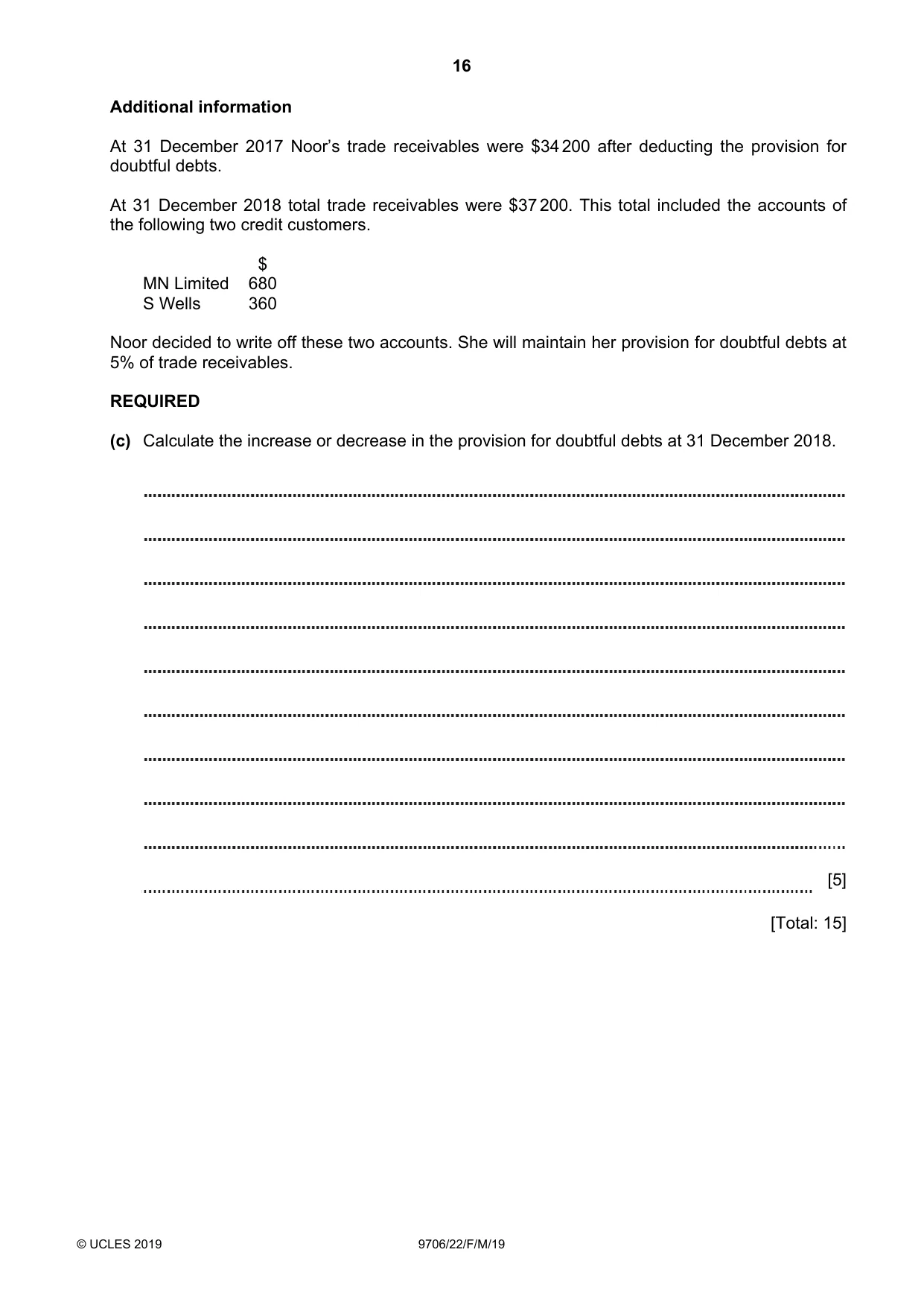 Cambridge A Level Accounting 9706 2019 Feb/March Paper 2 · Variant 2 question paper, page 16 of 20