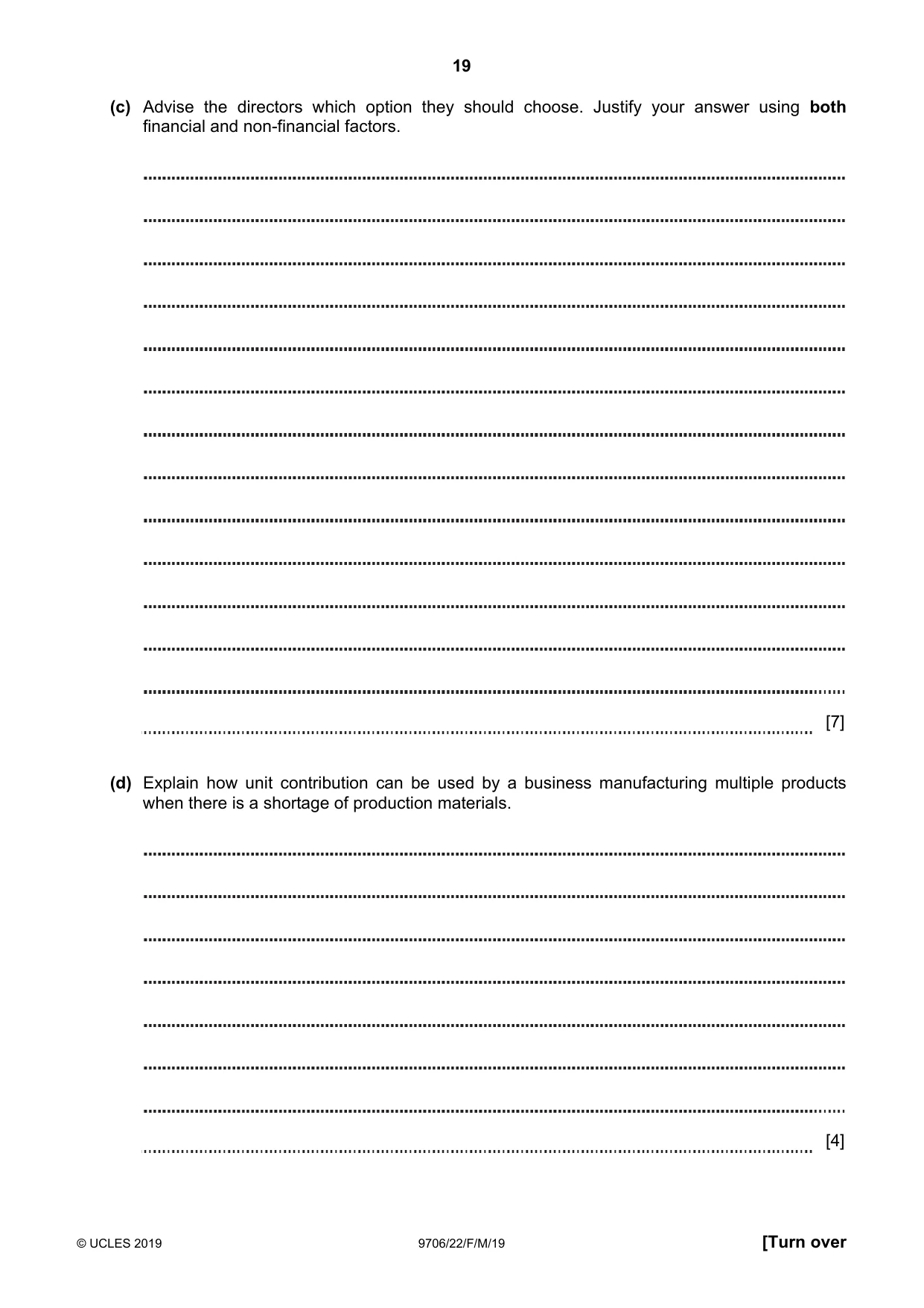 Cambridge A Level Accounting 9706 2019 Feb/March Paper 2 · Variant 2 question paper, page 19 of 20