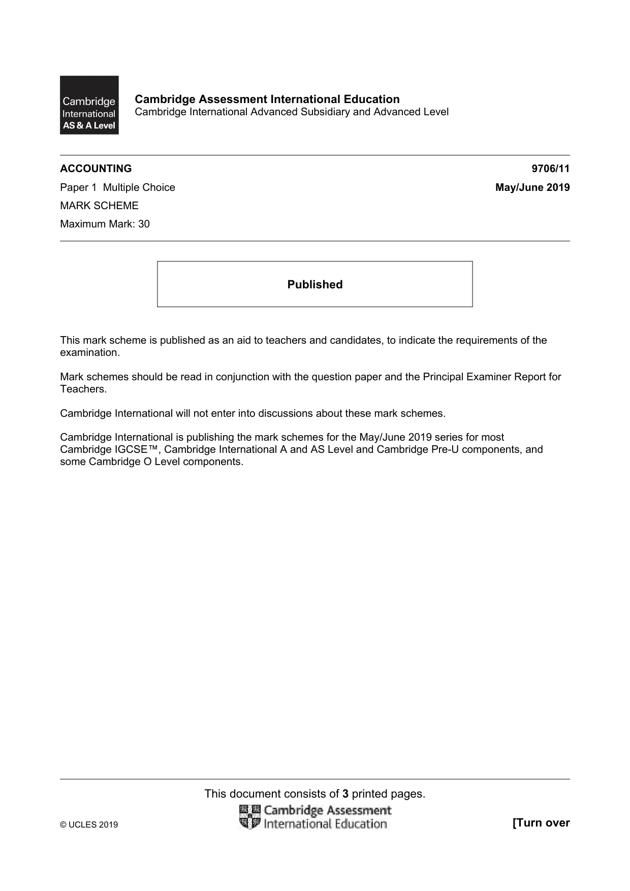 Mark scheme, page 1 of 3