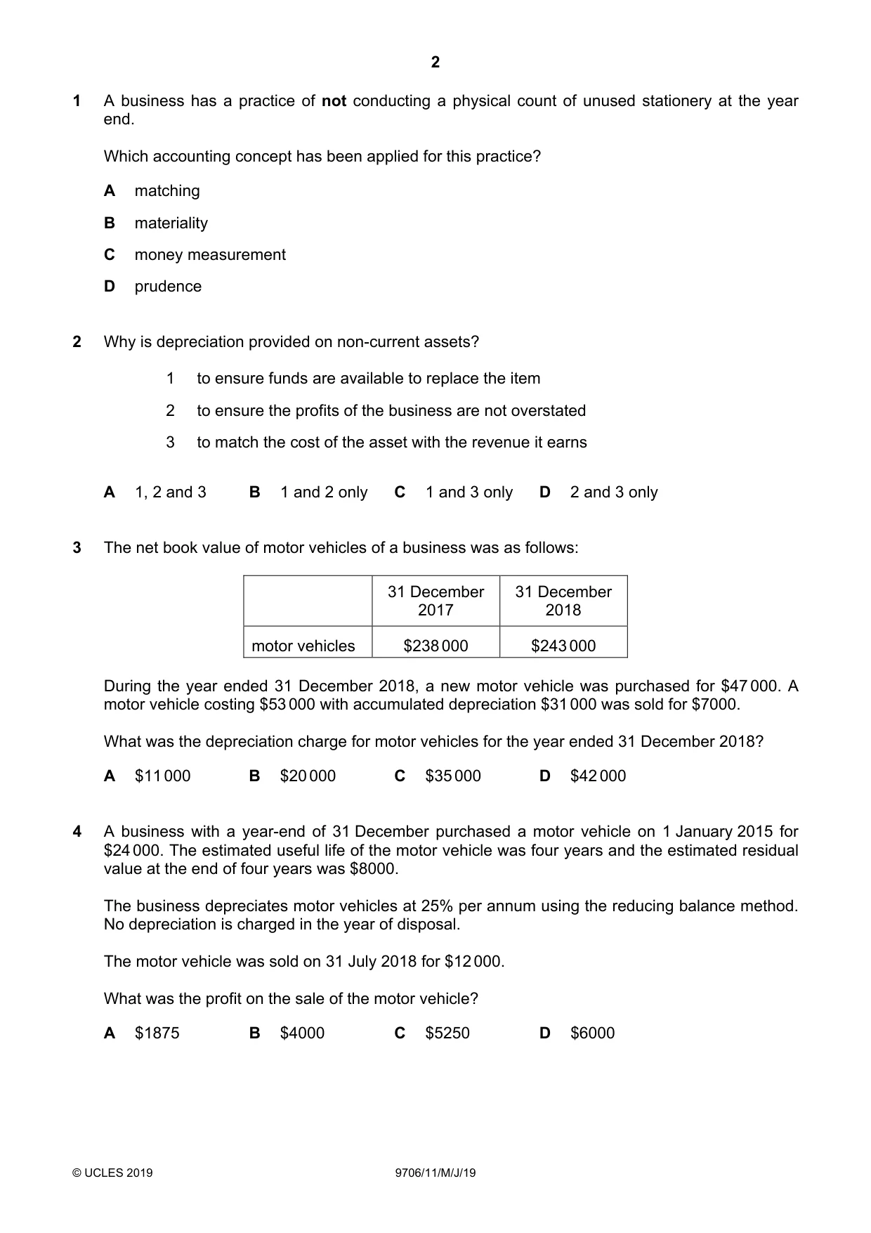 Cambridge A Level Accounting 9706 2019 May/June Paper 1 · Variant 1 question paper, page 2 of 12