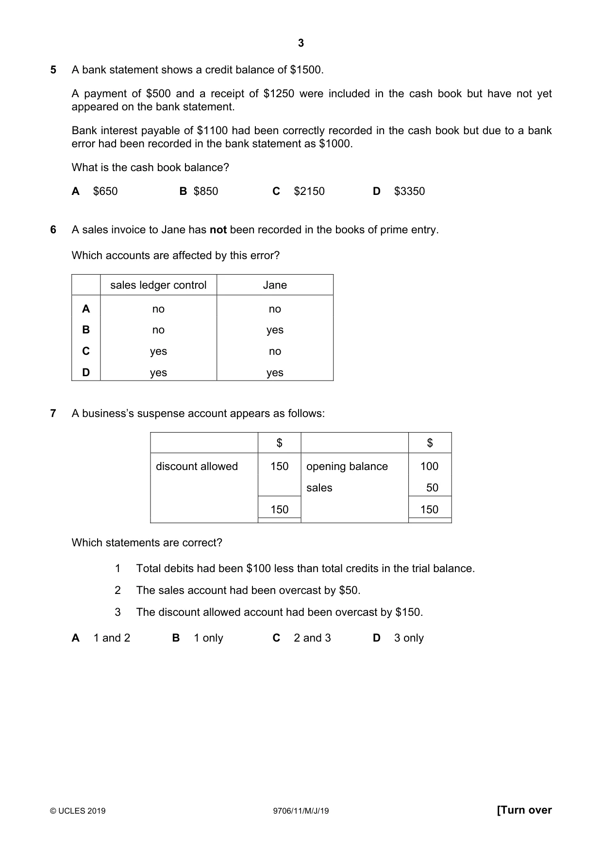 Cambridge A Level Accounting 9706 2019 May/June Paper 1 · Variant 1 question paper, page 3 of 12