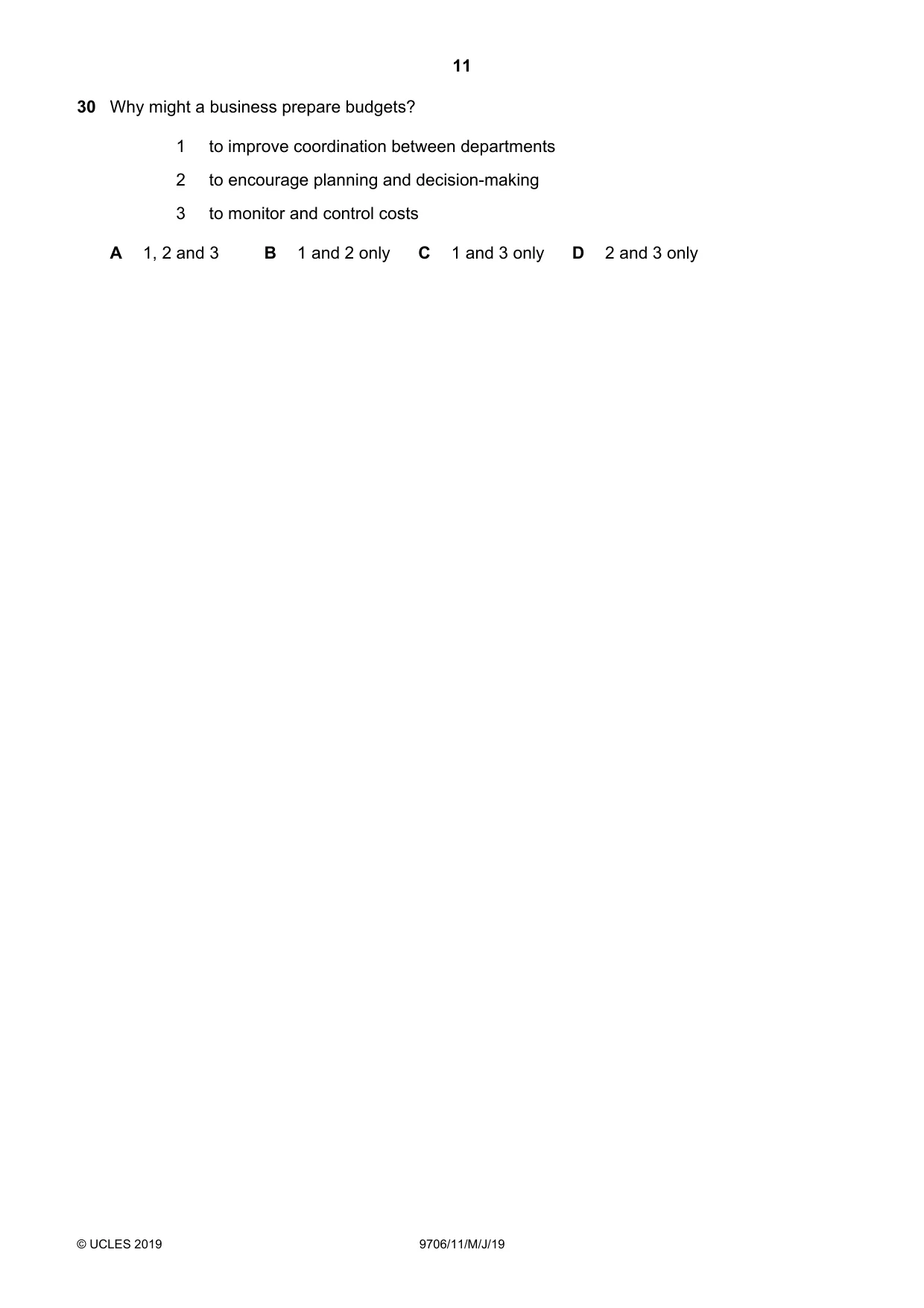 Cambridge A Level Accounting 9706 2019 May/June Paper 1 · Variant 1 question paper, page 11 of 12