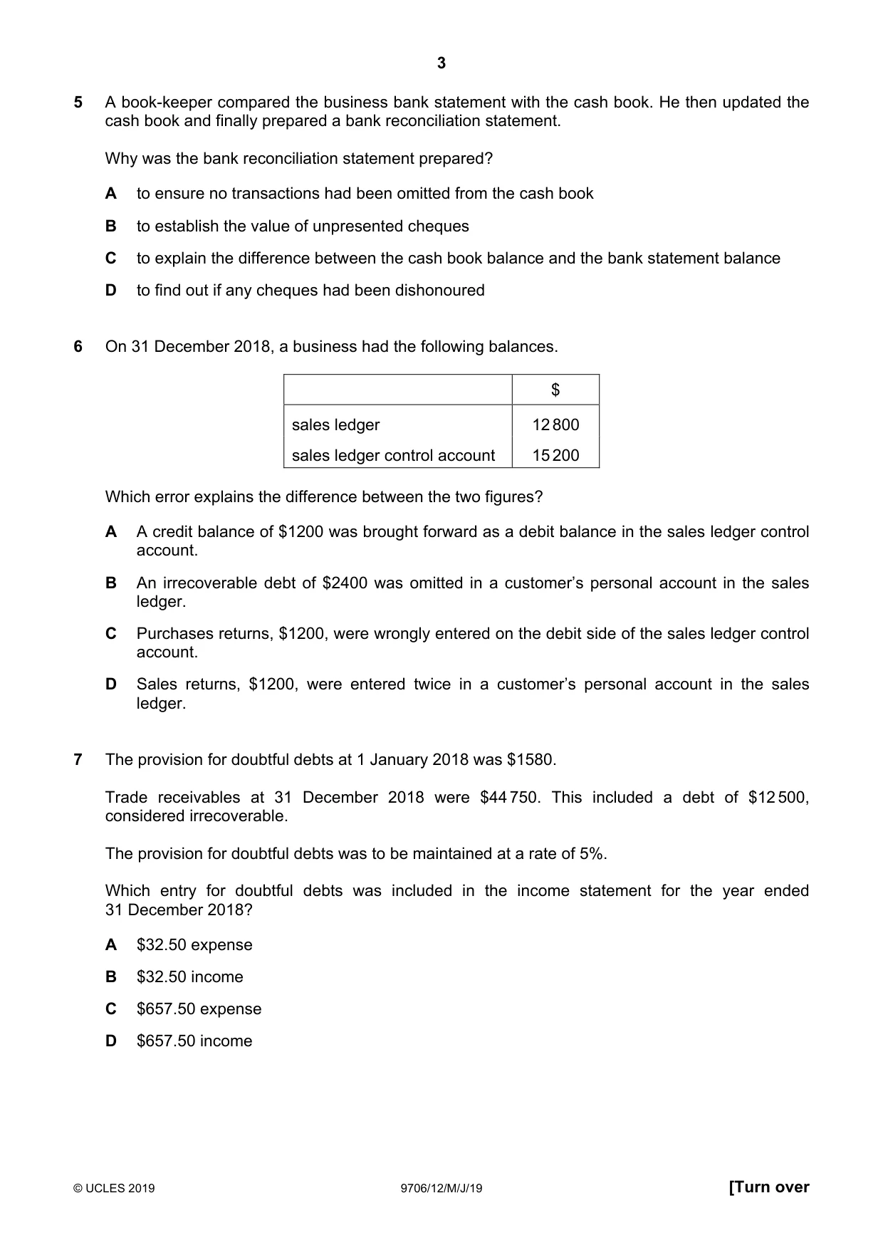 Cambridge A Level Accounting 9706 2019 May/June Paper 1 · Variant 2 question paper, page 3 of 12
