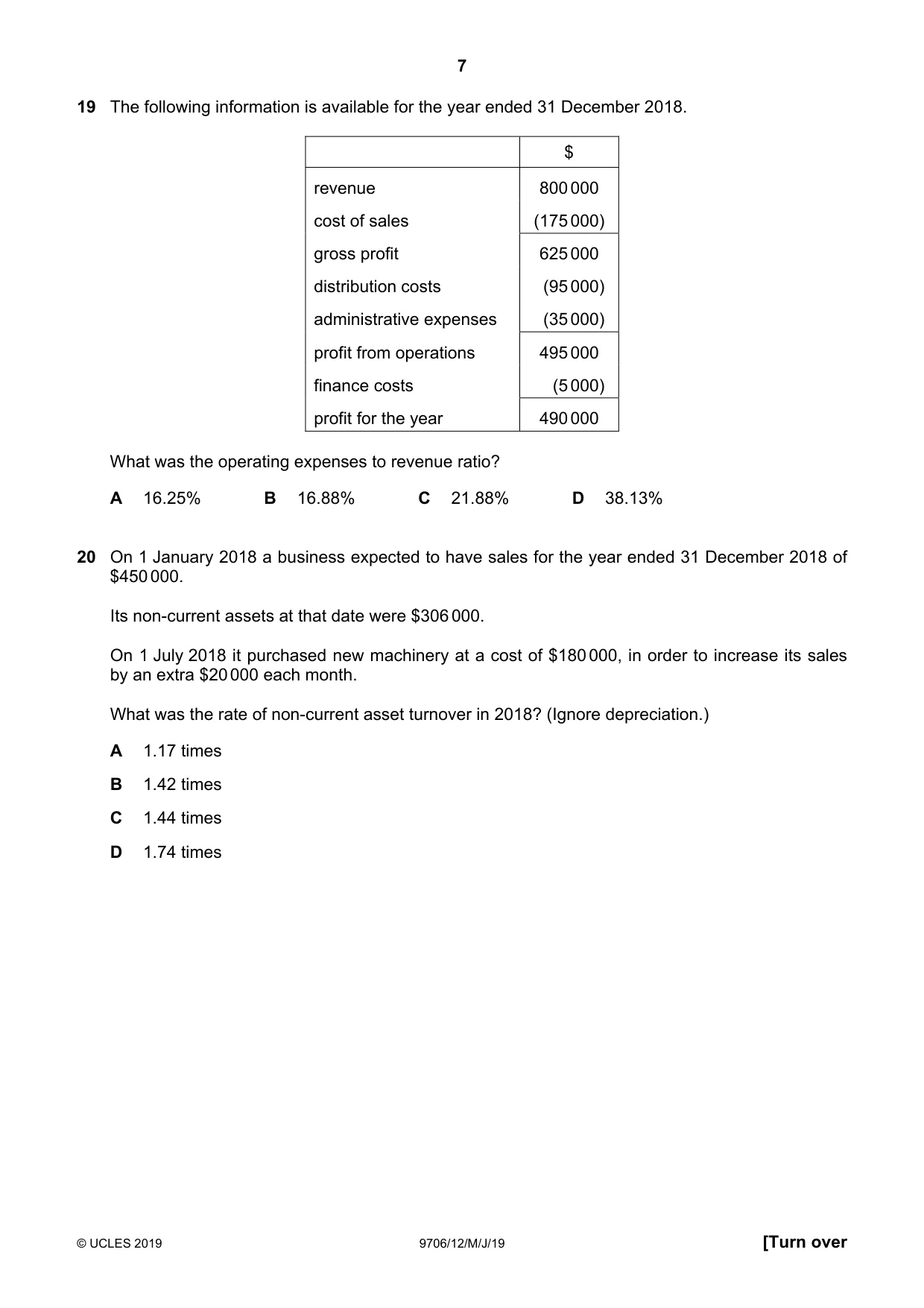 Cambridge A Level Accounting 9706 2019 May/June Paper 1 · Variant 2 question paper, page 7 of 12