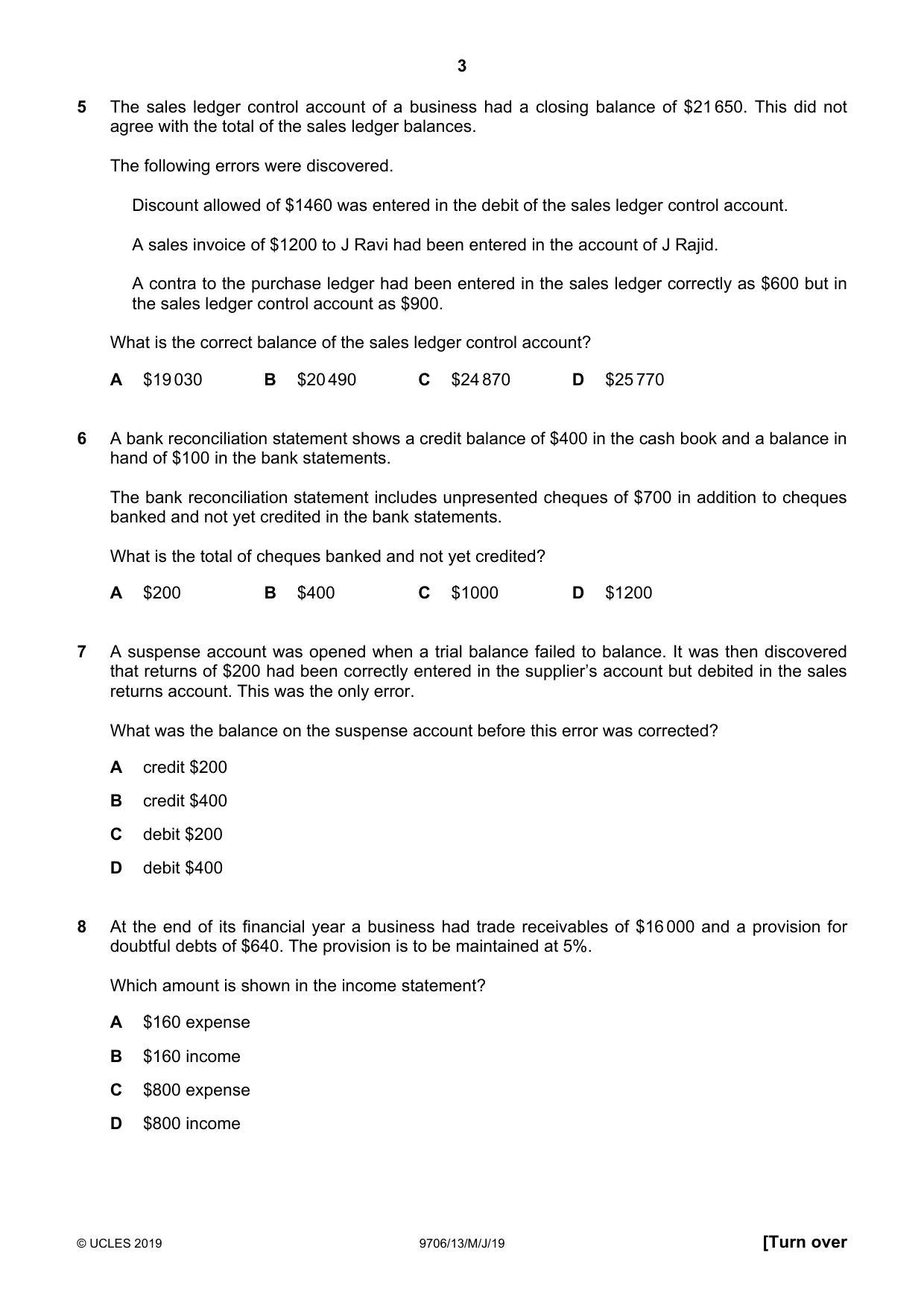 Cambridge A Level Accounting 9706 2019 May/June Paper 1 · Variant 3 question paper, page 3 of 12