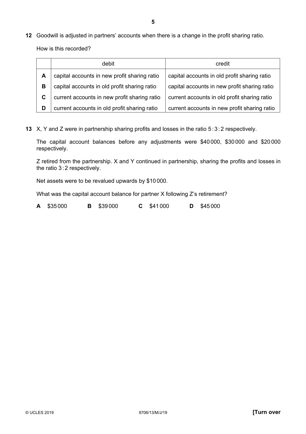 Cambridge A Level Accounting 9706 2019 May/June Paper 1 · Variant 3 question paper, page 5 of 12