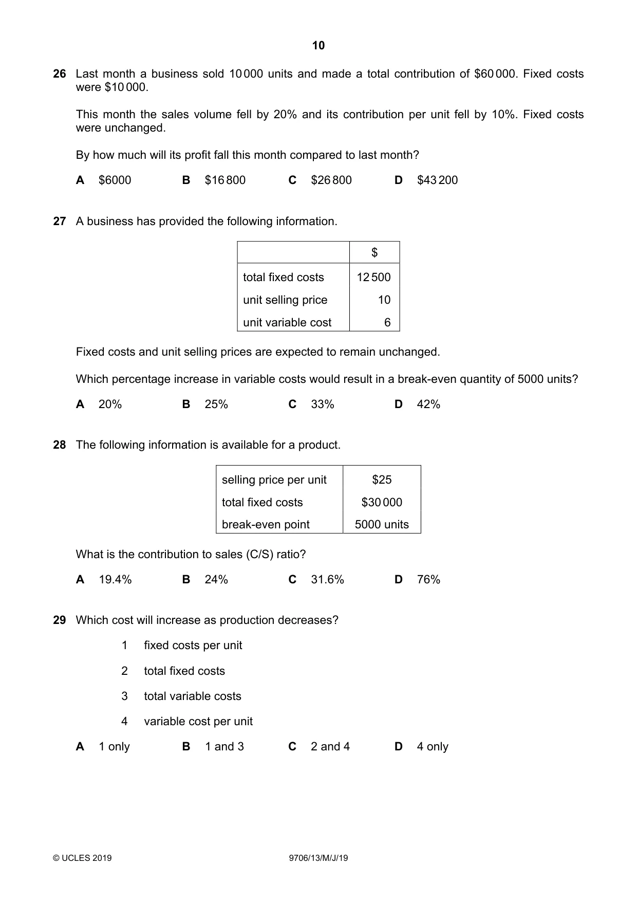 Cambridge A Level Accounting 9706 2019 May/June Paper 1 · Variant 3 question paper, page 10 of 12