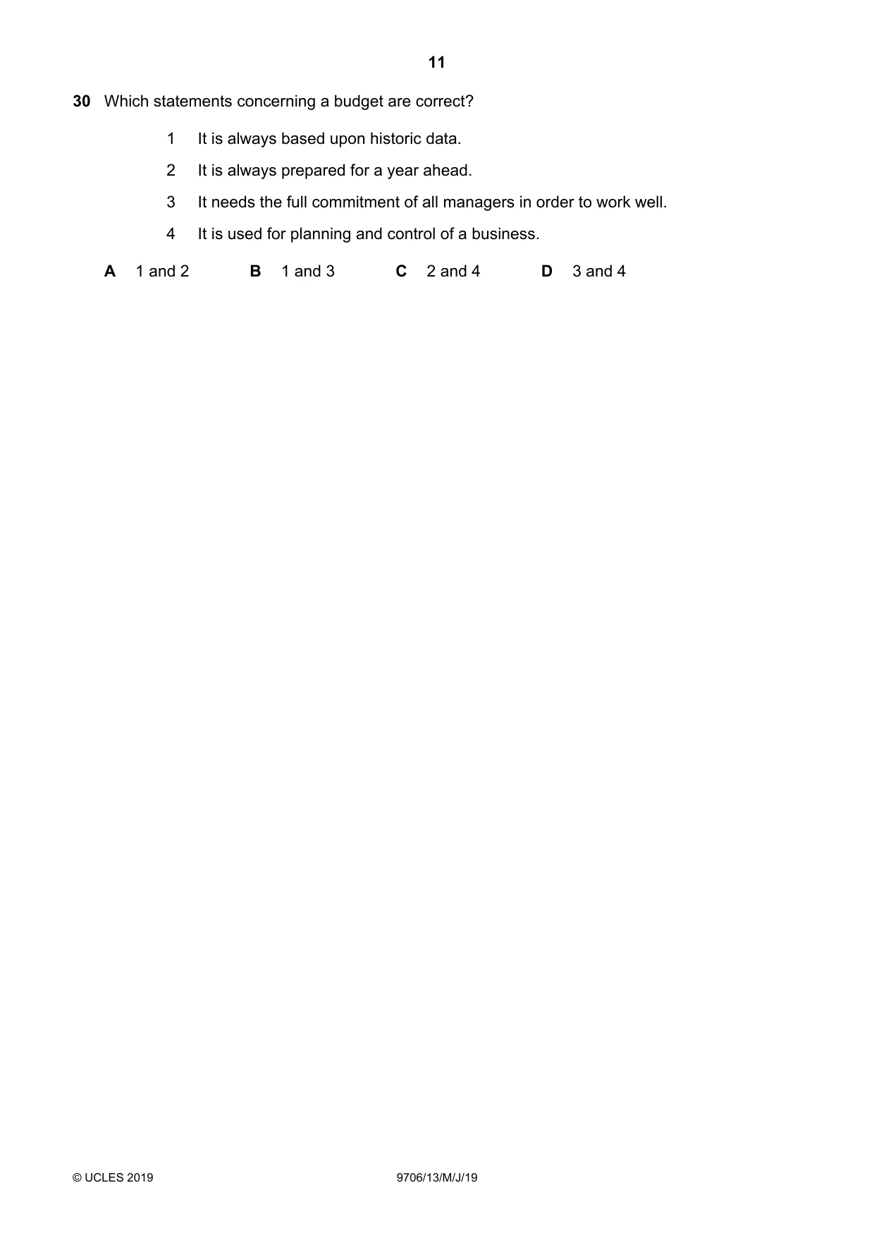 Cambridge A Level Accounting 9706 2019 May/June Paper 1 · Variant 3 question paper, page 11 of 12