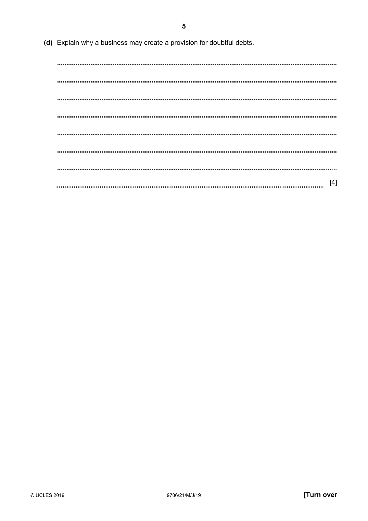 Cambridge A Level Accounting 9706 2019 May/June Paper 2 · Variant 1 question paper, page 5 of 20