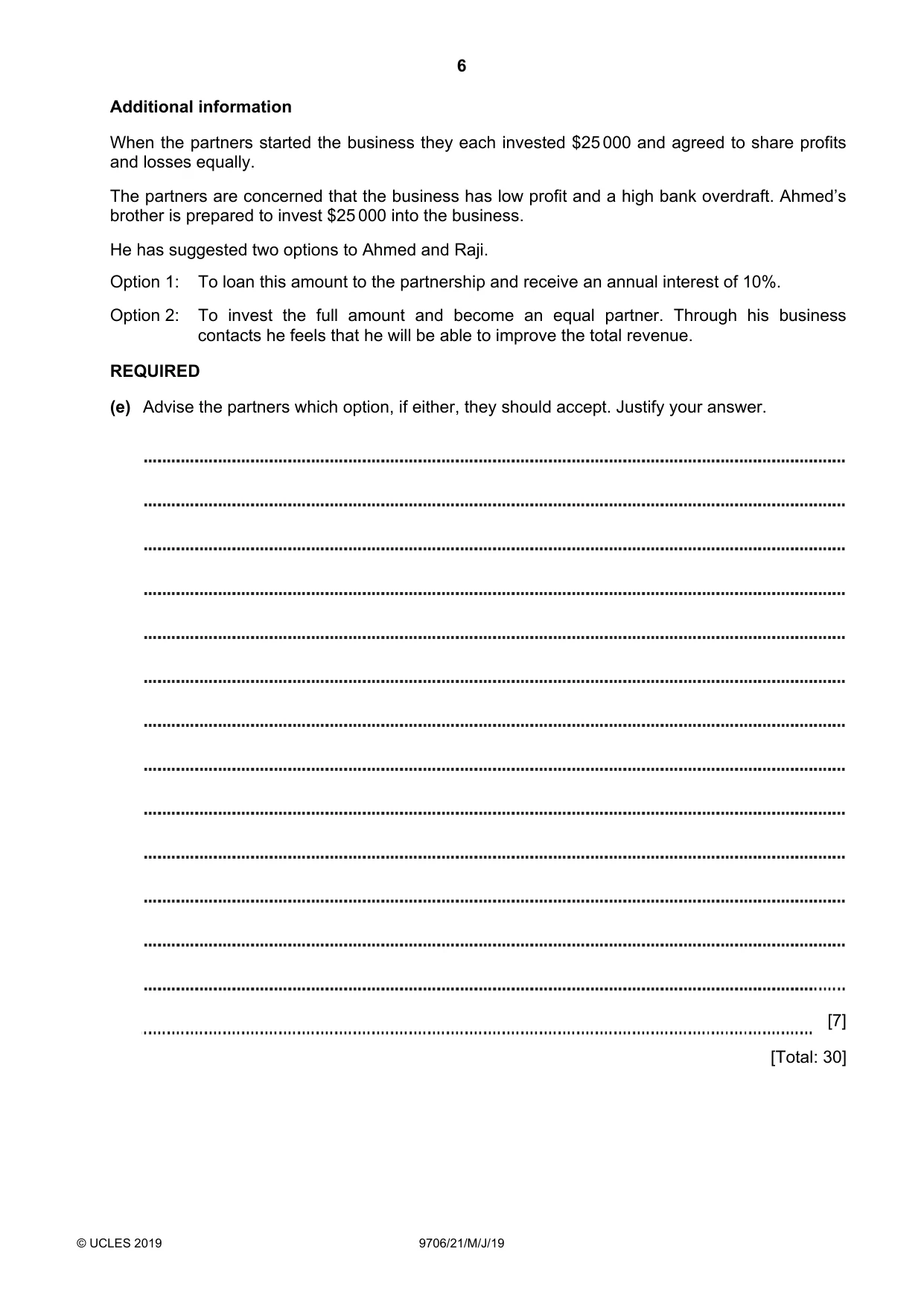 Cambridge A Level Accounting 9706 2019 May/June Paper 2 · Variant 1 question paper, page 6 of 20