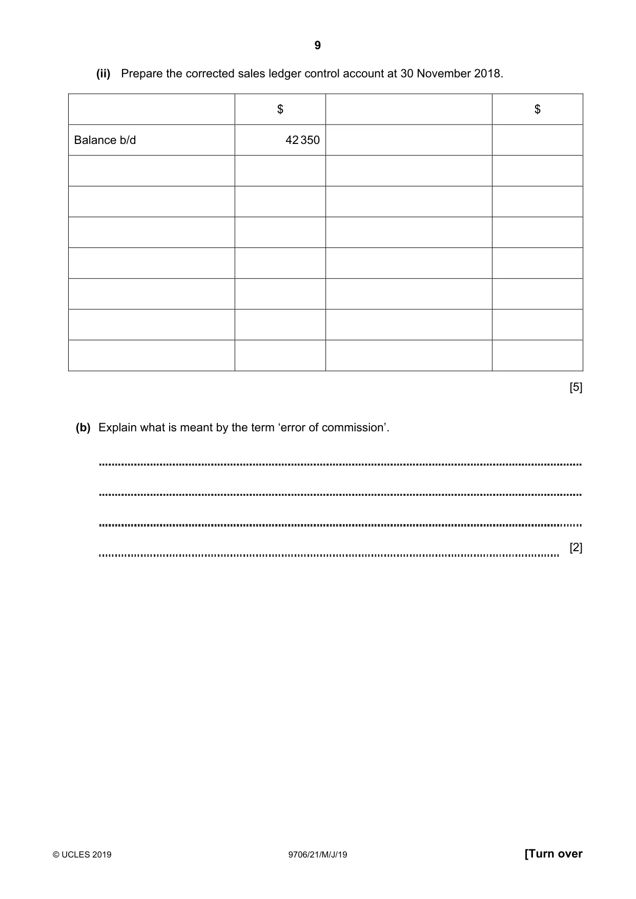 Cambridge A Level Accounting 9706 2019 May/June Paper 2 · Variant 1 question paper, page 9 of 20