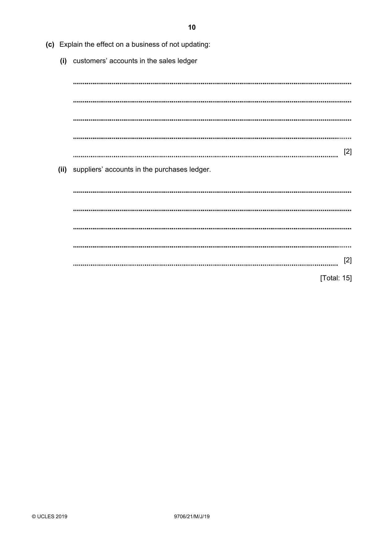 Cambridge A Level Accounting 9706 2019 May/June Paper 2 · Variant 1 question paper, page 10 of 20