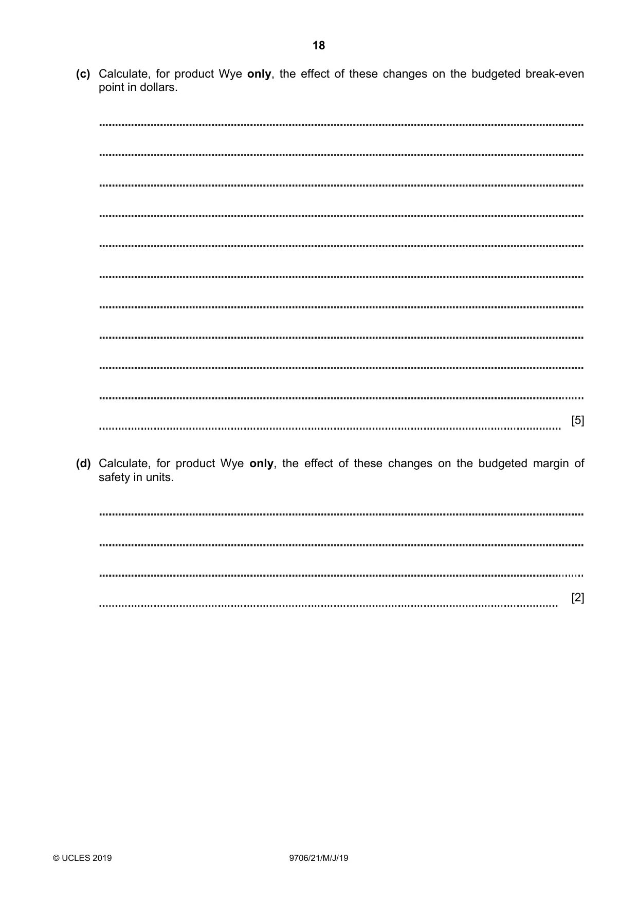 Cambridge A Level Accounting 9706 2019 May/June Paper 2 · Variant 1 question paper, page 18 of 20
