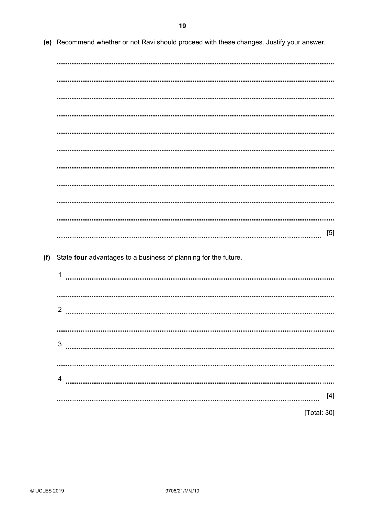 Cambridge A Level Accounting 9706 2019 May/June Paper 2 · Variant 1 question paper, page 19 of 20