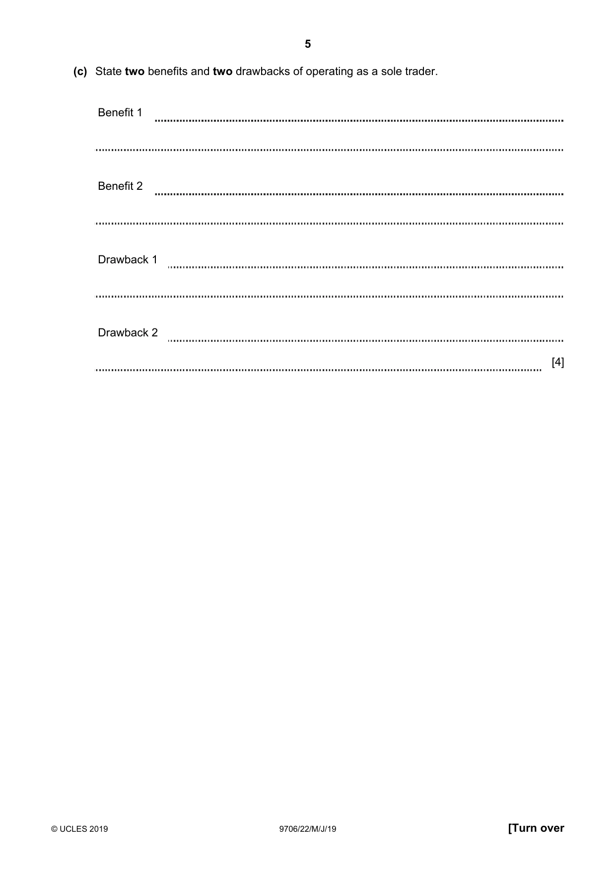 Cambridge A Level Accounting 9706 2019 May/June Paper 2 · Variant 2 question paper, page 5 of 20