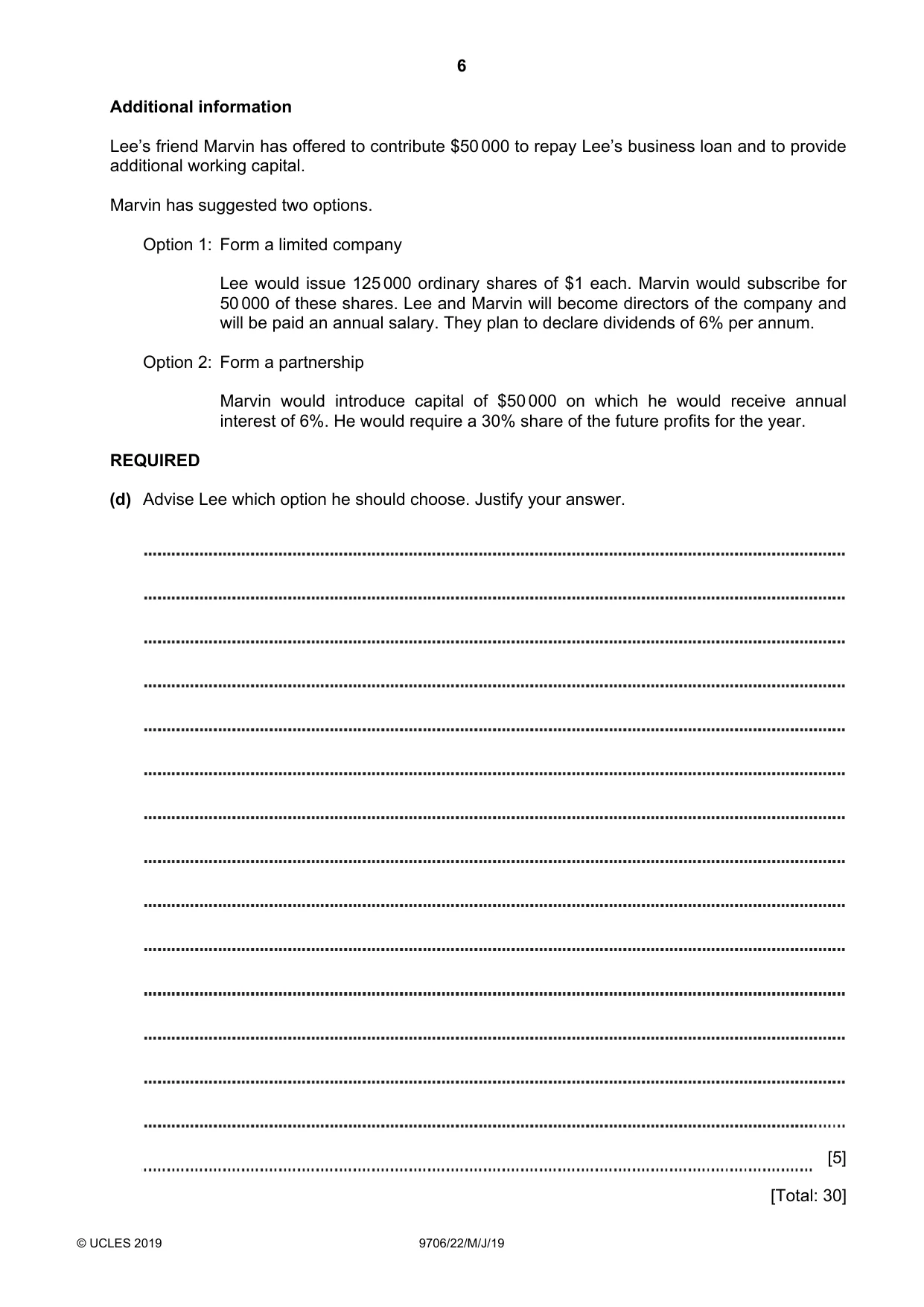 Cambridge A Level Accounting 9706 2019 May/June Paper 2 · Variant 2 question paper, page 6 of 20