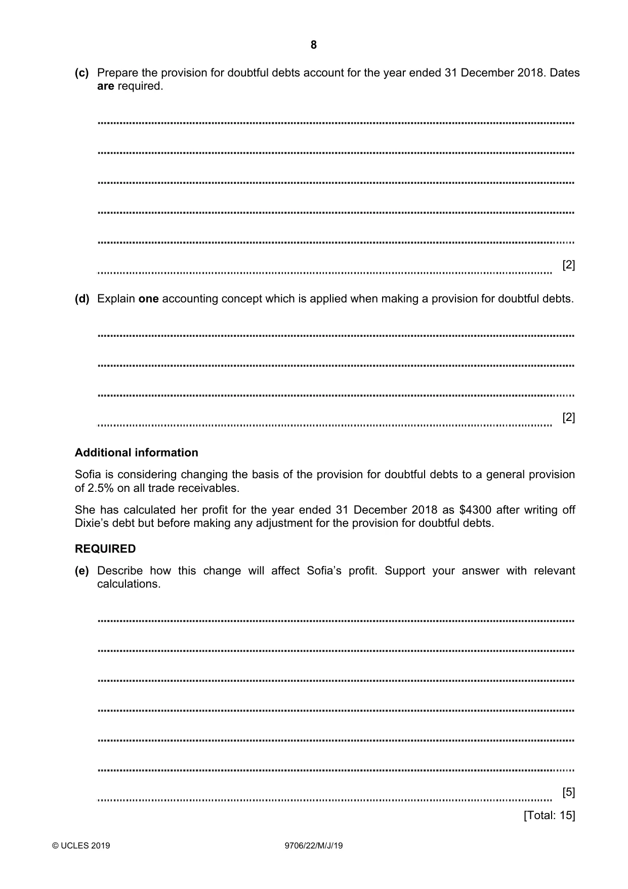 Cambridge A Level Accounting 9706 2019 May/June Paper 2 · Variant 2 question paper, page 8 of 20