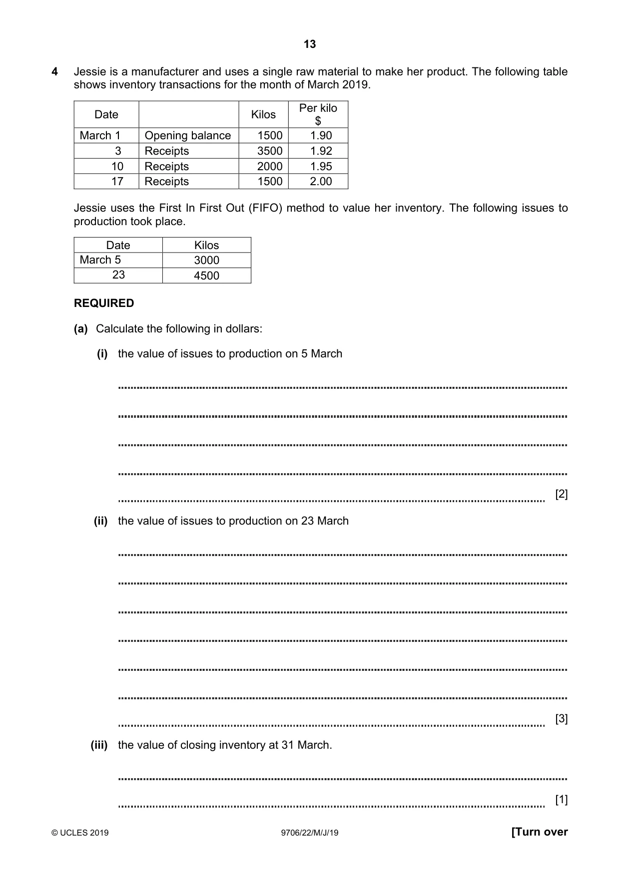 Cambridge A Level Accounting 9706 2019 May/June Paper 2 · Variant 2 question paper, page 13 of 20