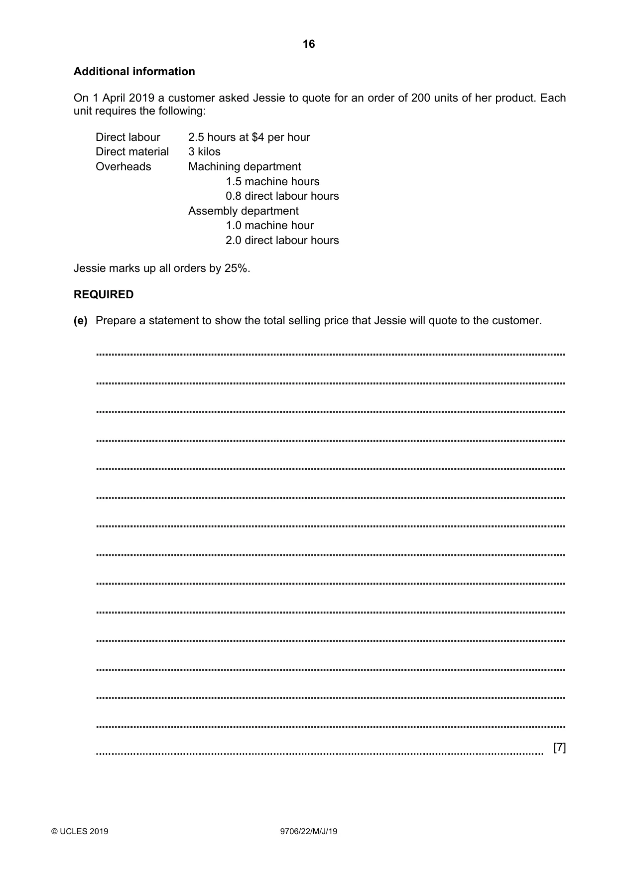 Cambridge A Level Accounting 9706 2019 May/June Paper 2 · Variant 2 question paper, page 16 of 20