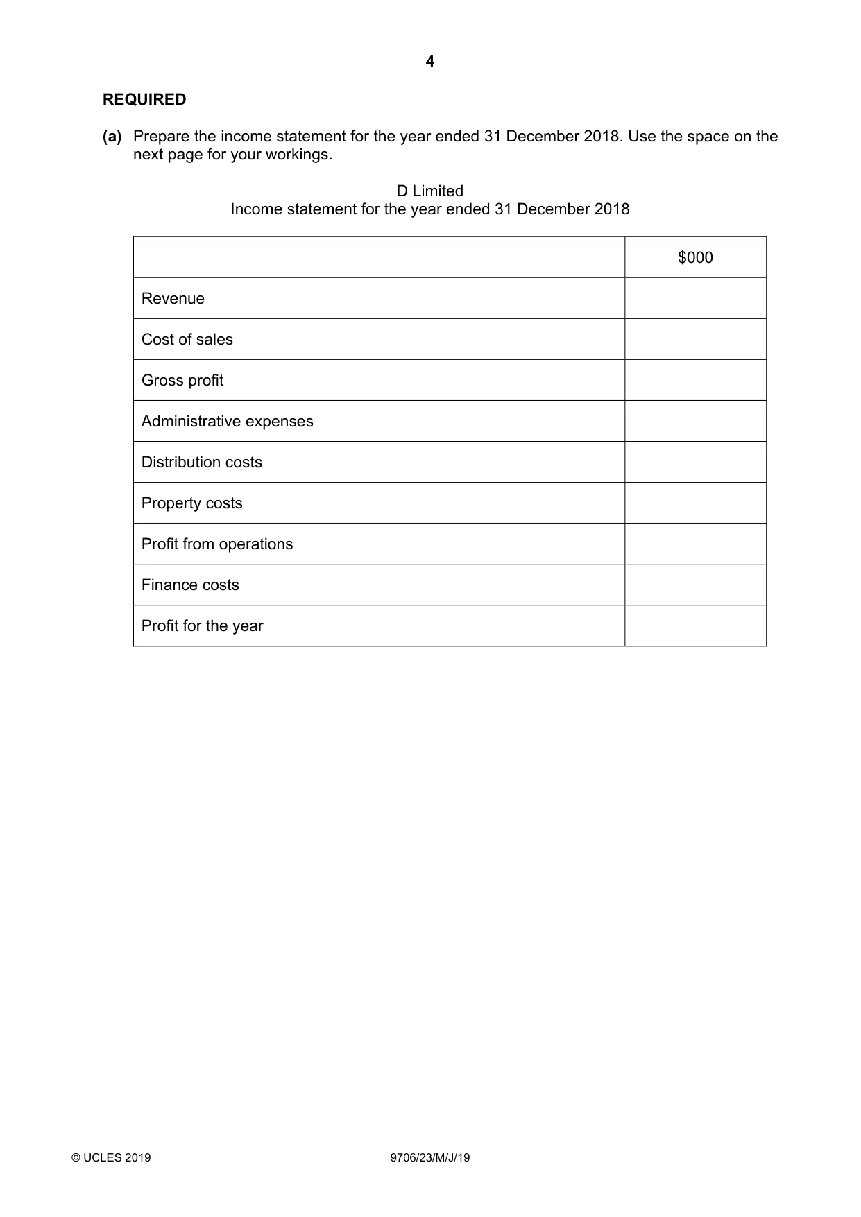 Cambridge A Level Accounting 9706 2019 May/June Paper 2 · Variant 3 question paper, page 4 of 24