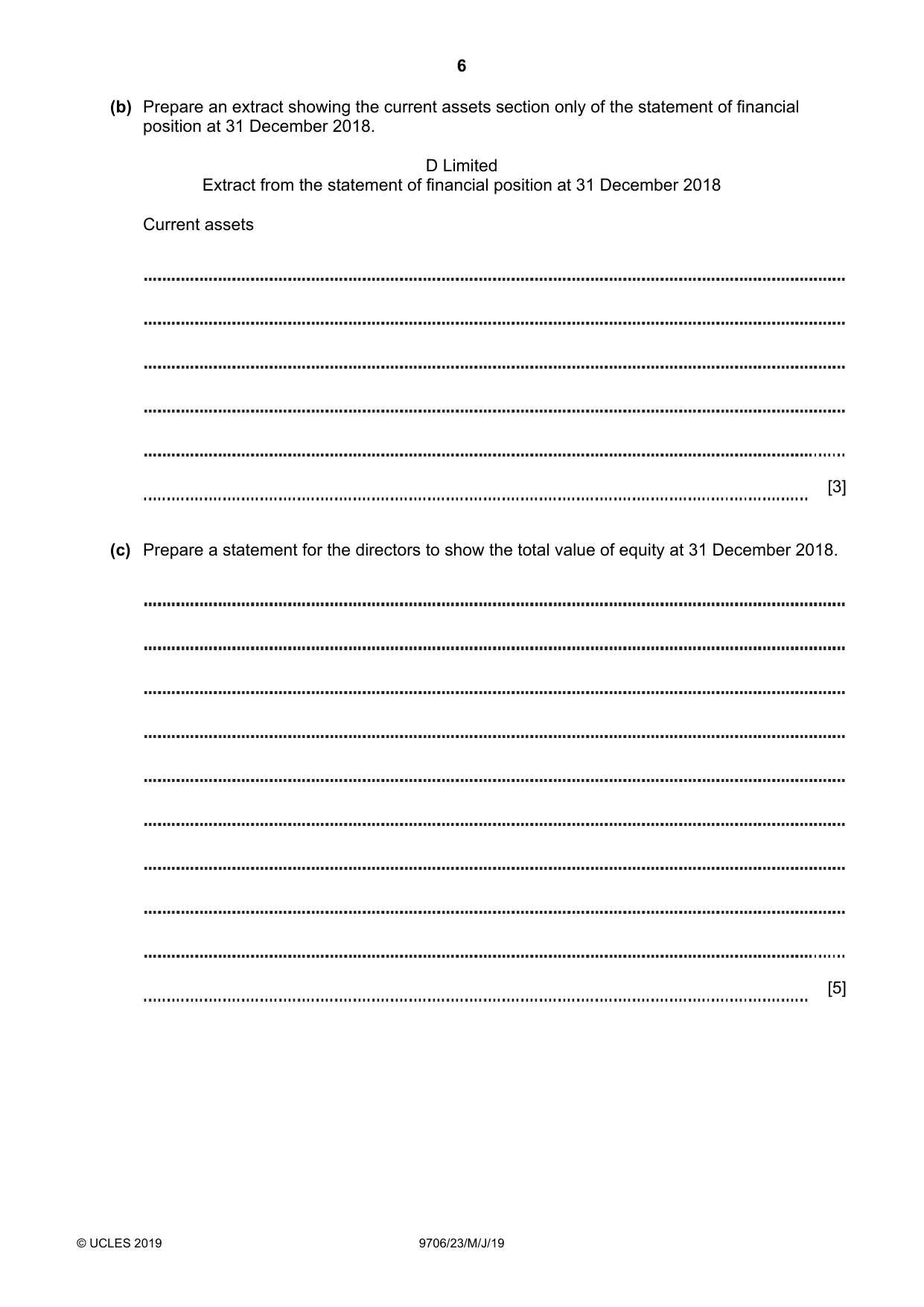 Cambridge A Level Accounting 9706 2019 May/June Paper 2 · Variant 3 question paper, page 6 of 24