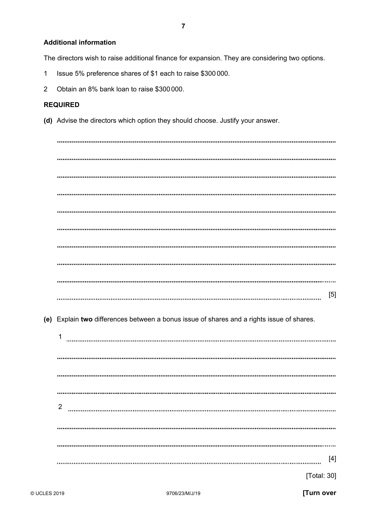 Cambridge A Level Accounting 9706 2019 May/June Paper 2 · Variant 3 question paper, page 7 of 24