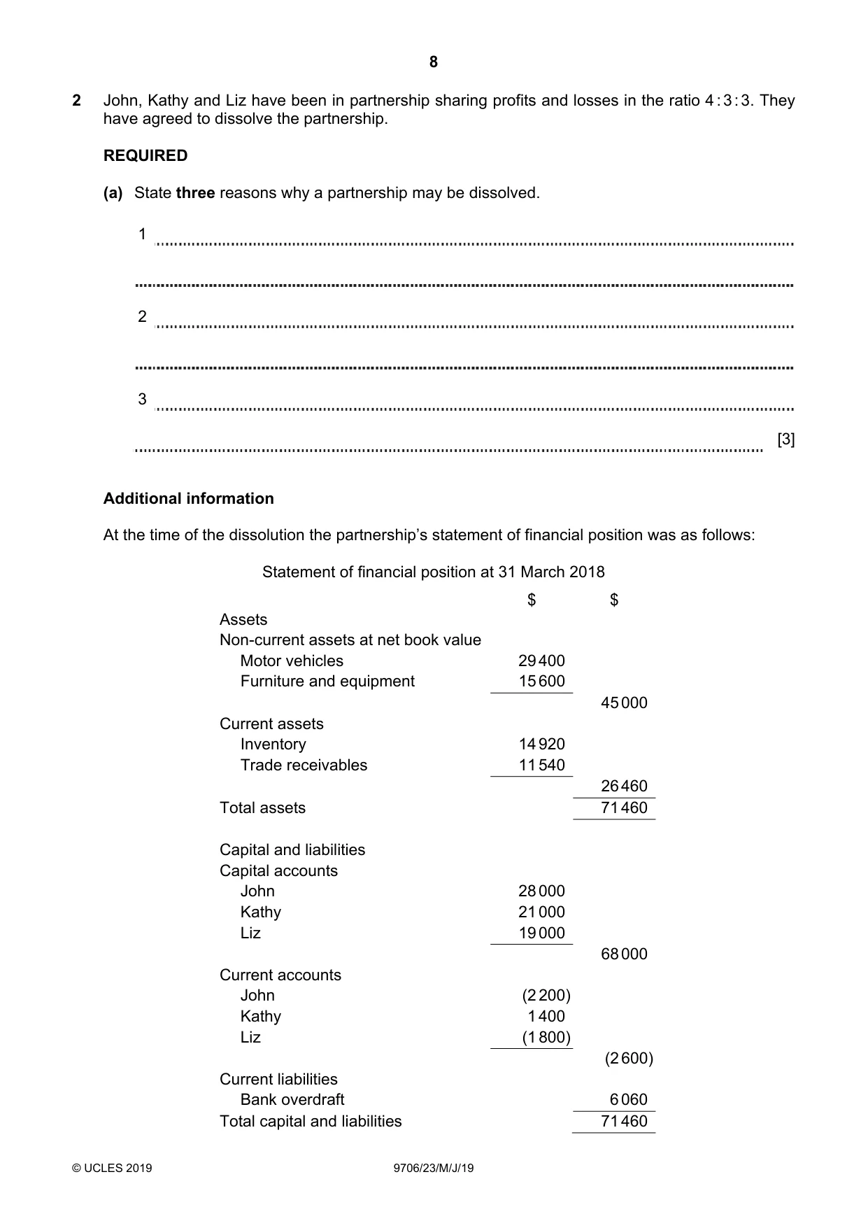 Cambridge A Level Accounting 9706 2019 May/June Paper 2 · Variant 3 question paper, page 8 of 24