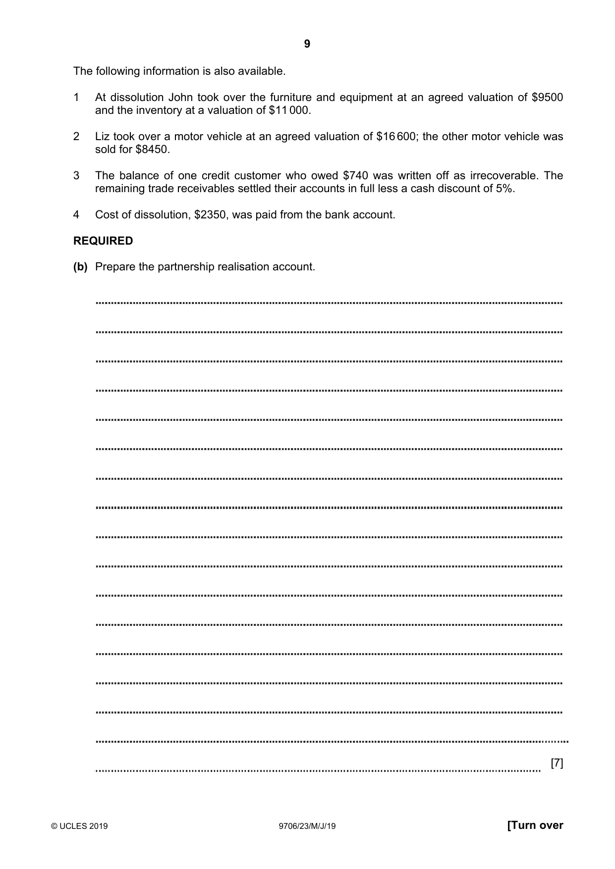 Cambridge A Level Accounting 9706 2019 May/June Paper 2 · Variant 3 question paper, page 9 of 24