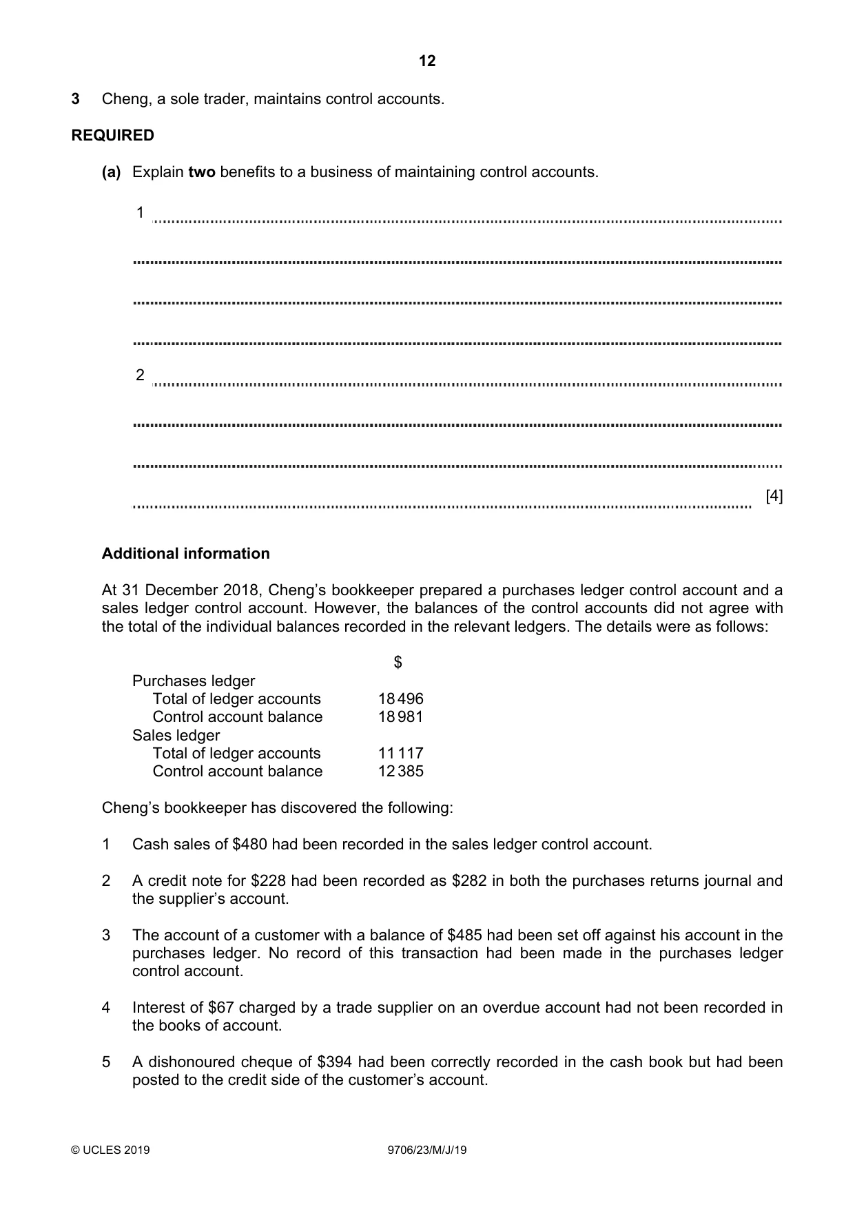 Cambridge A Level Accounting 9706 2019 May/June Paper 2 · Variant 3 question paper, page 12 of 24