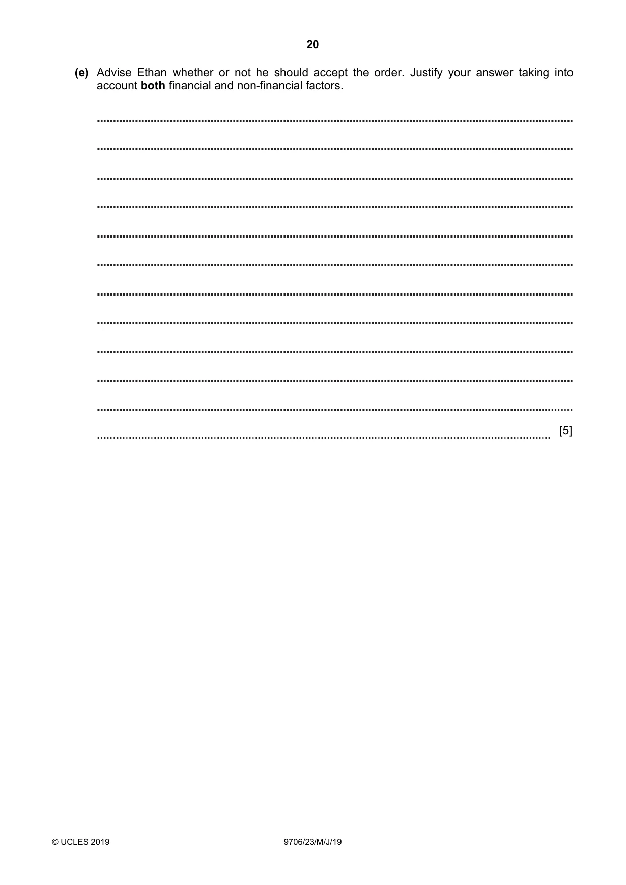 Cambridge A Level Accounting 9706 2019 May/June Paper 2 · Variant 3 question paper, page 20 of 24