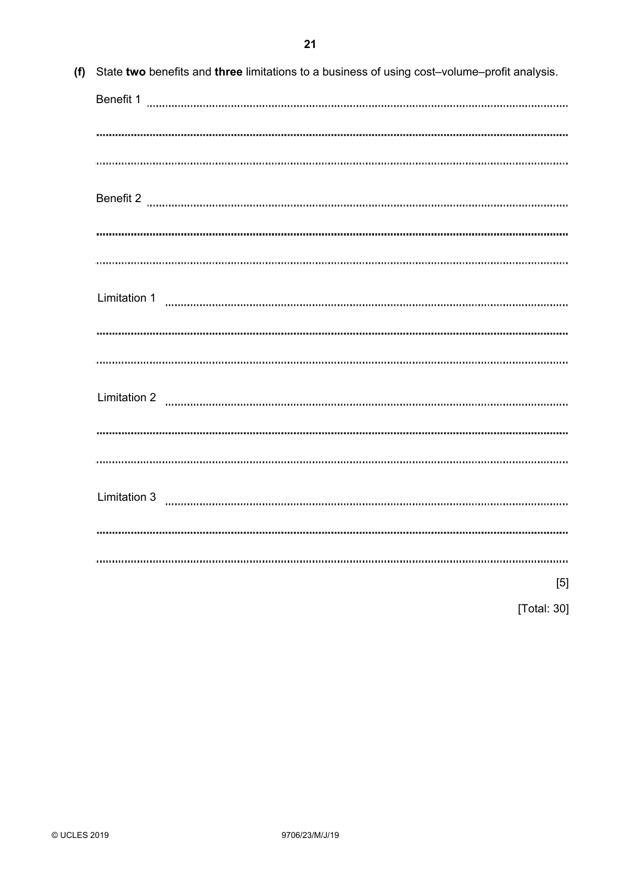 Cambridge A Level Accounting 9706 2019 May/June Paper 2 · Variant 3 question paper, page 21 of 24