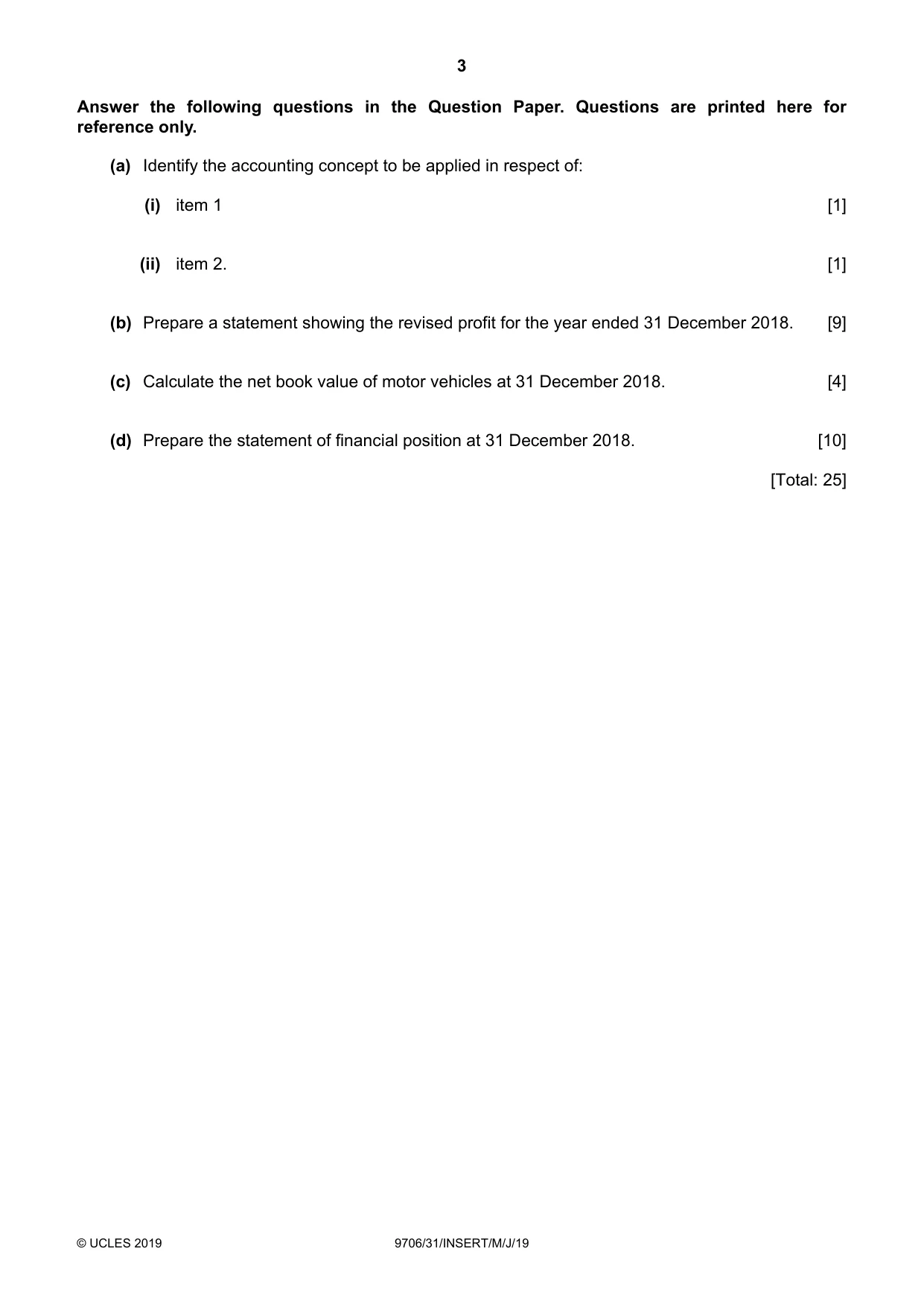 Cambridge A Level Accounting 9706 2019 May/June Paper 3 · Variant 1 question paper, page 3 of 12