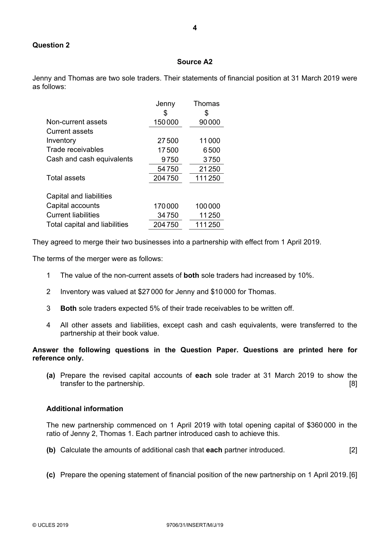 Cambridge A Level Accounting 9706 2019 May/June Paper 3 · Variant 1 question paper, page 4 of 12