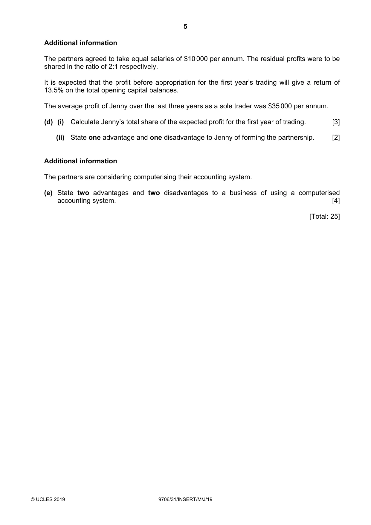 Cambridge A Level Accounting 9706 2019 May/June Paper 3 · Variant 1 question paper, page 5 of 12