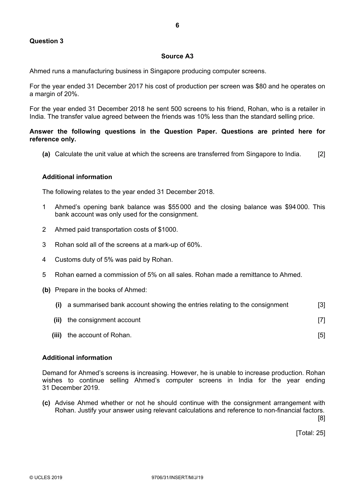 Cambridge A Level Accounting 9706 2019 May/June Paper 3 · Variant 1 question paper, page 6 of 12