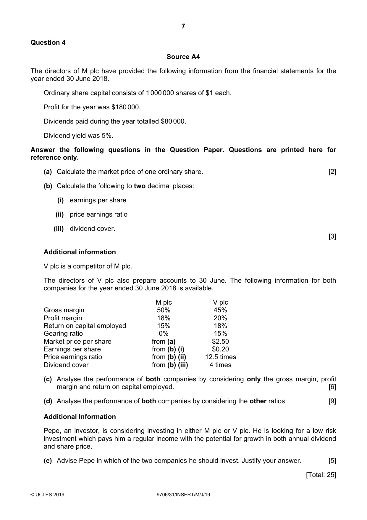 Cambridge A Level Accounting 9706 2019 May/June Paper 3 · Variant 1 question paper, page 7 of 12