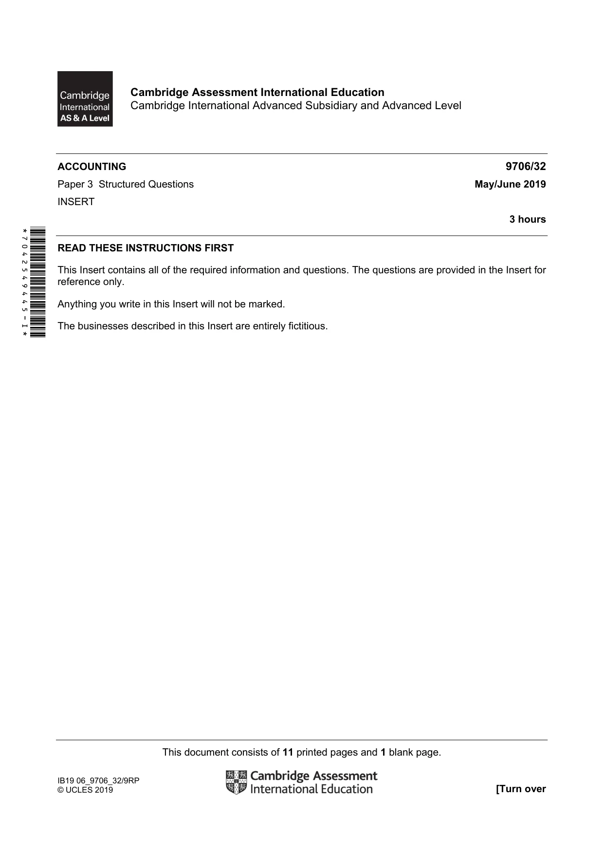 Cambridge A Level Accounting 9706 2019 May/June Paper 3 · Variant 2 question paper, page 1 of 12