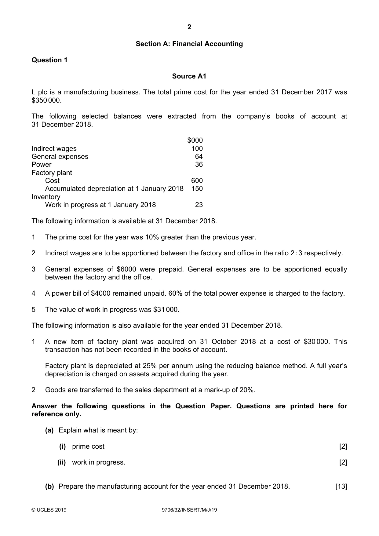 Cambridge A Level Accounting 9706 2019 May/June Paper 3 · Variant 2 question paper, page 2 of 12