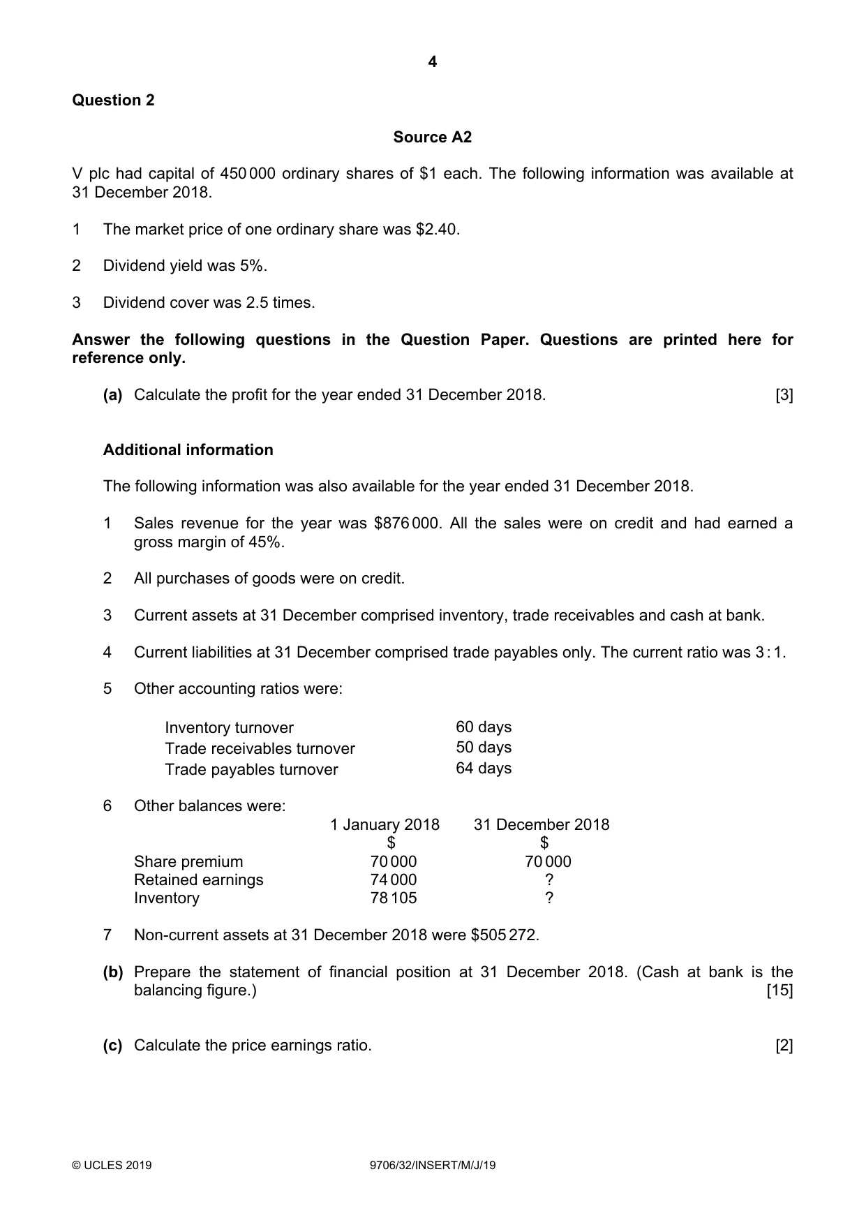 Cambridge A Level Accounting 9706 2019 May/June Paper 3 · Variant 2 question paper, page 4 of 12