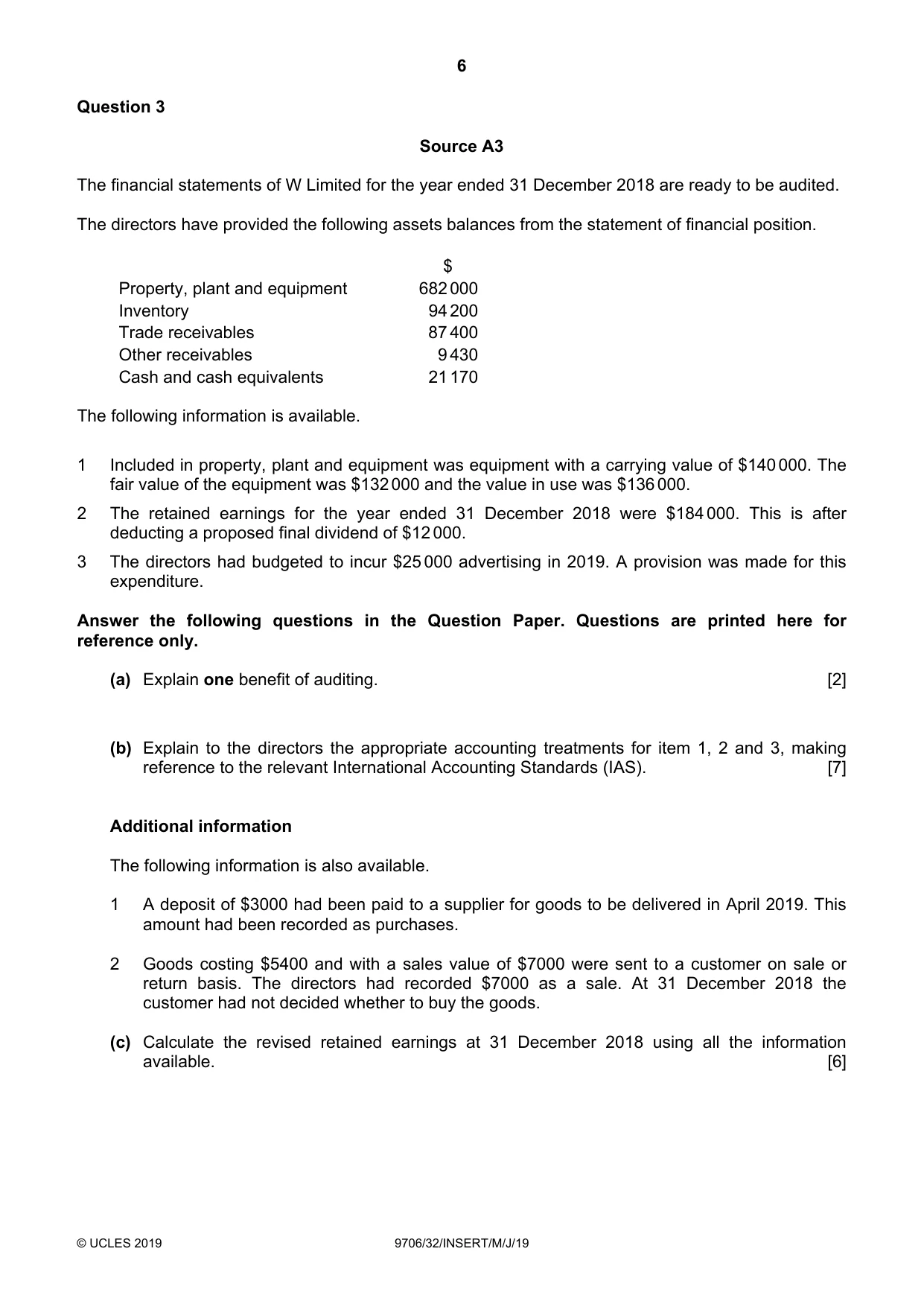 Cambridge A Level Accounting 9706 2019 May/June Paper 3 · Variant 2 question paper, page 6 of 12