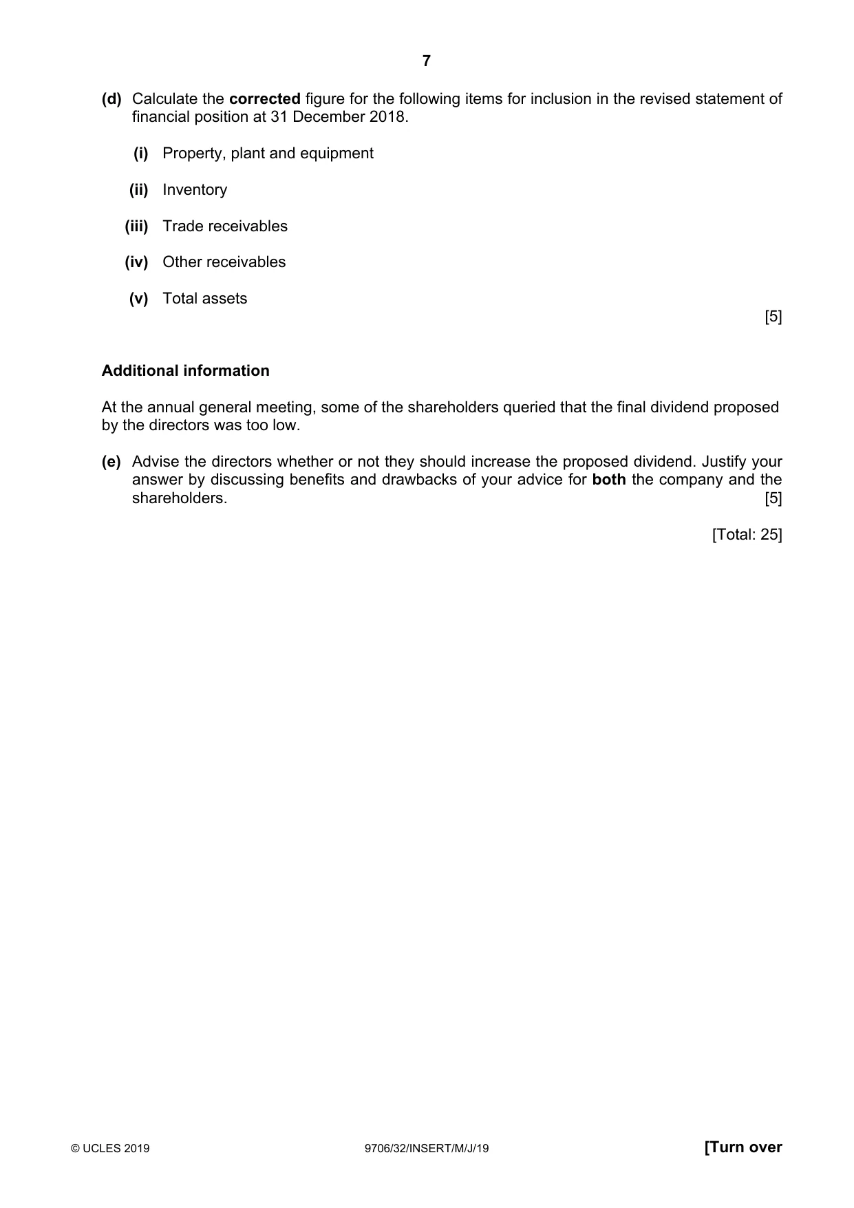 Cambridge A Level Accounting 9706 2019 May/June Paper 3 · Variant 2 question paper, page 7 of 12
