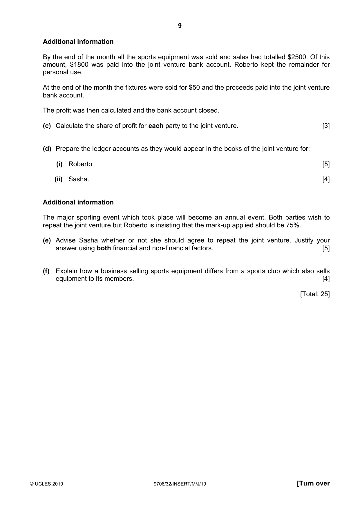 Cambridge A Level Accounting 9706 2019 May/June Paper 3 · Variant 2 question paper, page 9 of 12