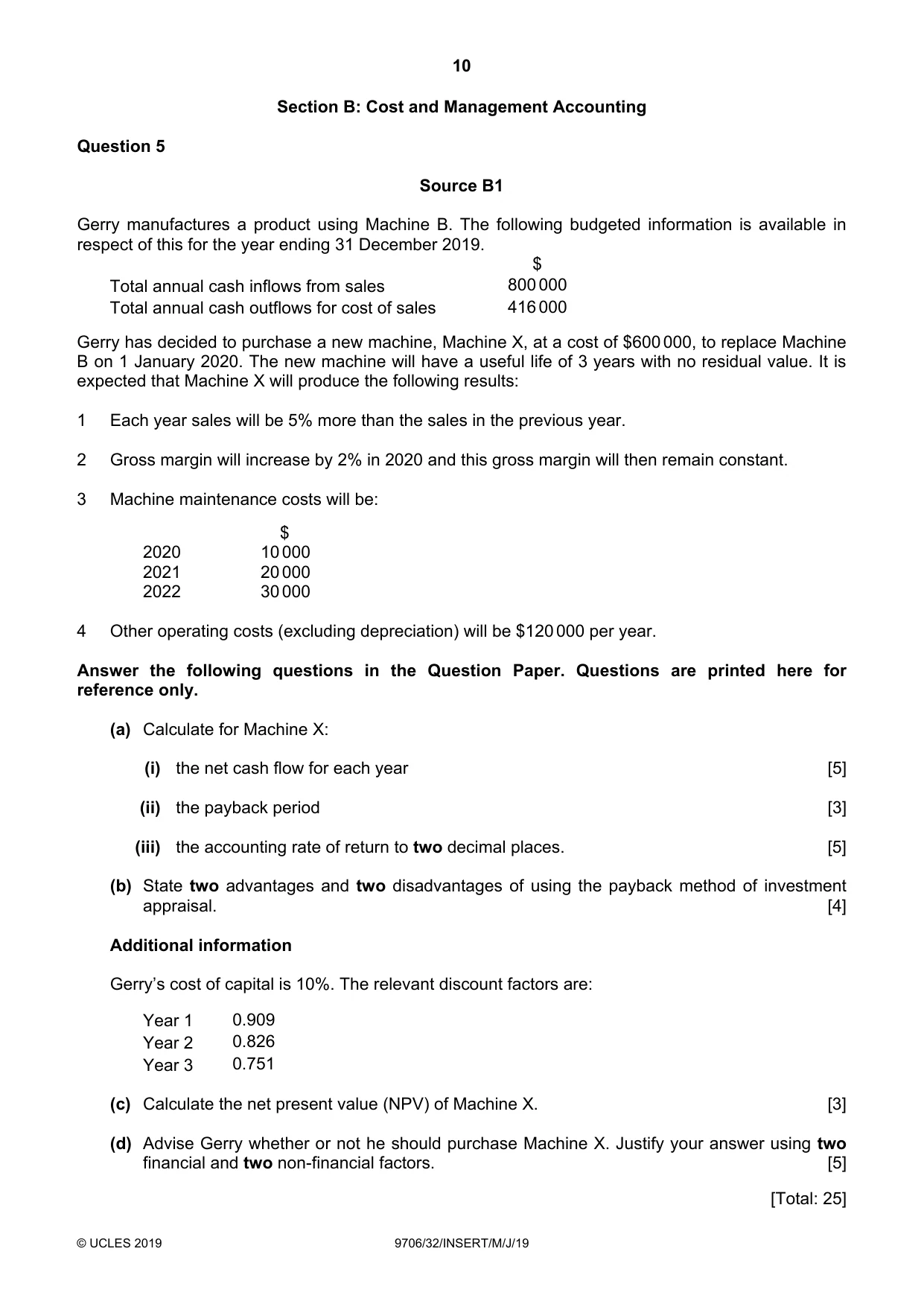 Cambridge A Level Accounting 9706 2019 May/June Paper 3 · Variant 2 question paper, page 10 of 12