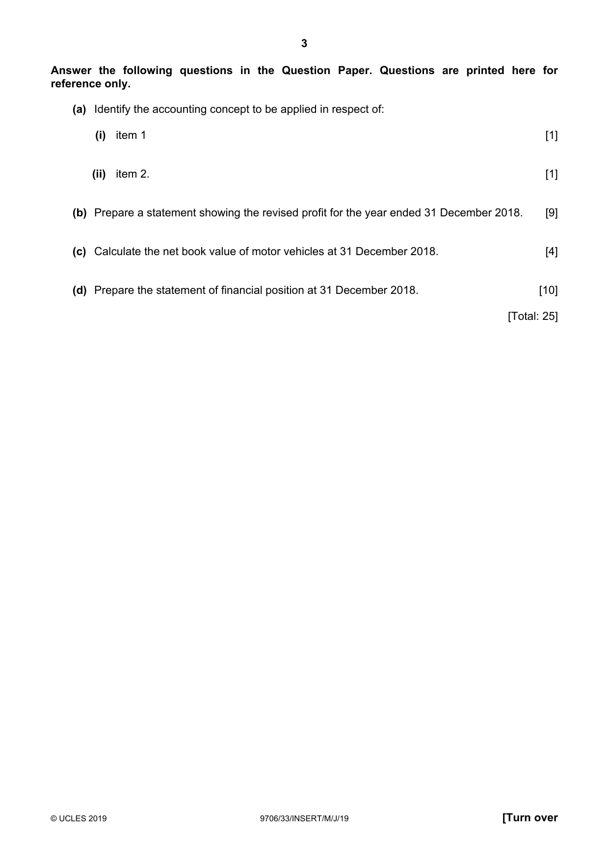 Cambridge A Level Accounting 9706 2019 May/June Paper 3 · Variant 3 question paper, page 3 of 12