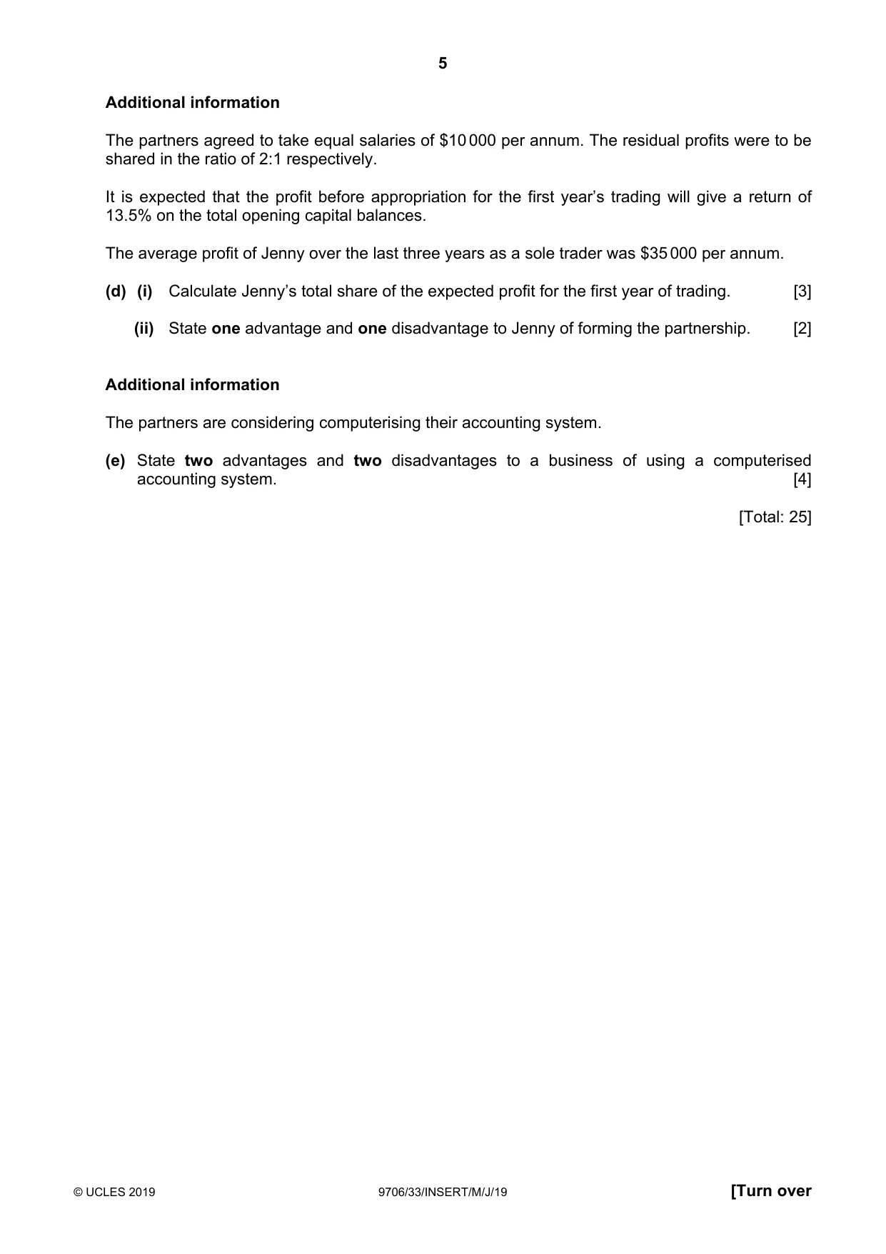 Cambridge A Level Accounting 9706 2019 May/June Paper 3 · Variant 3 question paper, page 5 of 12