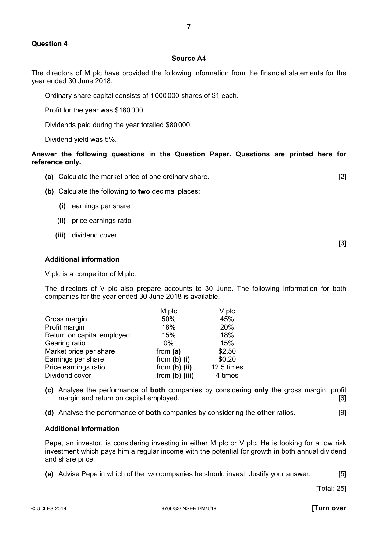 Cambridge A Level Accounting 9706 2019 May/June Paper 3 · Variant 3 question paper, page 7 of 12