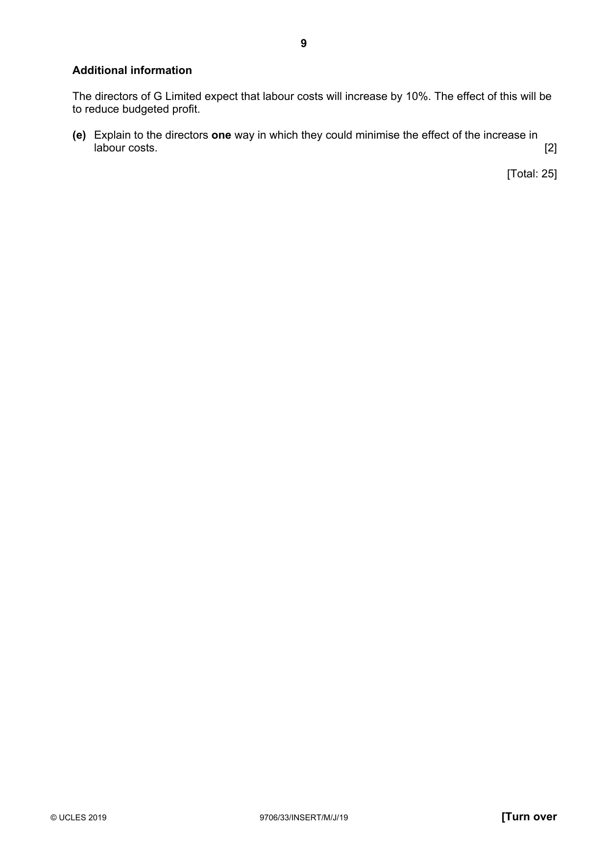 Cambridge A Level Accounting 9706 2019 May/June Paper 3 · Variant 3 question paper, page 9 of 12
