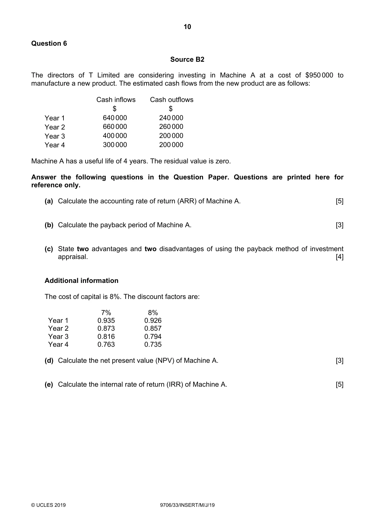 Cambridge A Level Accounting 9706 2019 May/June Paper 3 · Variant 3 question paper, page 10 of 12